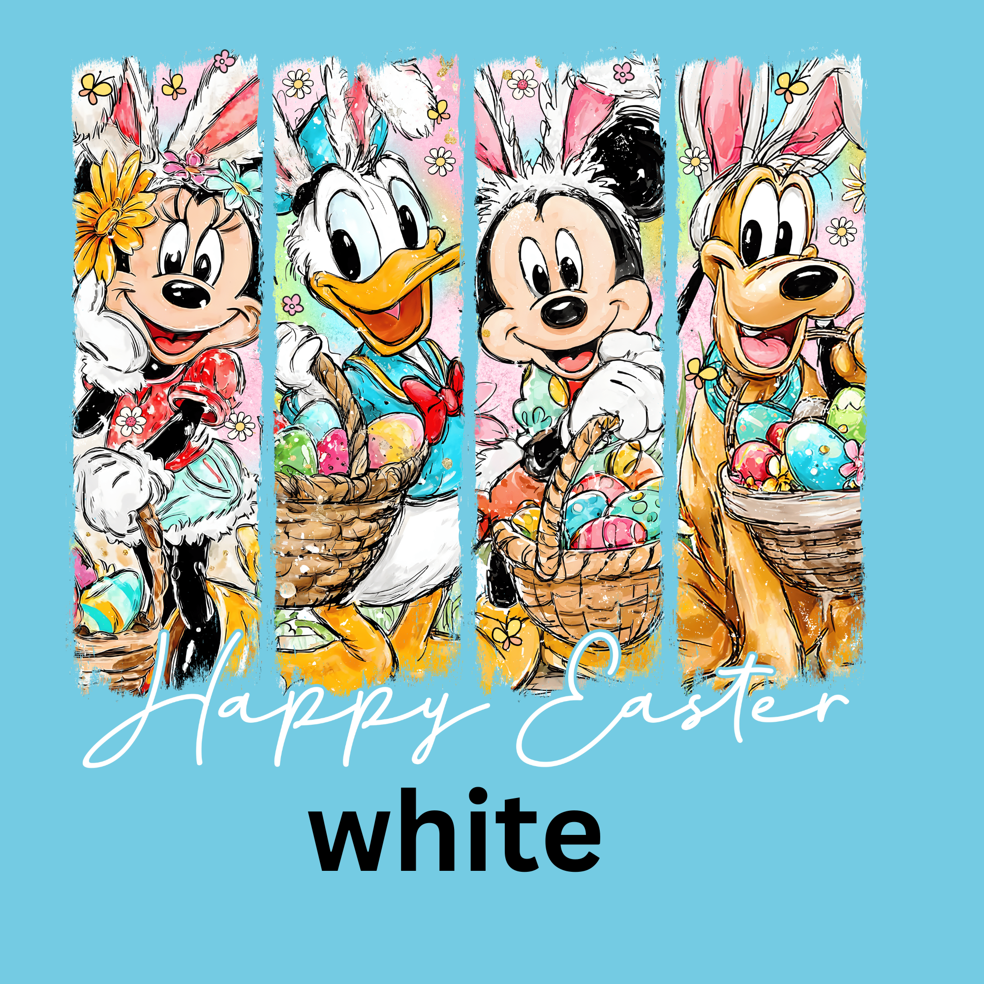 Happy Easter Duck and Mouse Choose Black or White Writing DTF Print