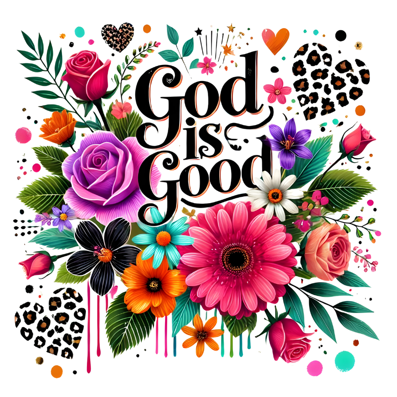 God Is Good All The Time With Vibrant Flowers Direct To Film Print, DTF Print, Ready To Press Print For T-Shirts