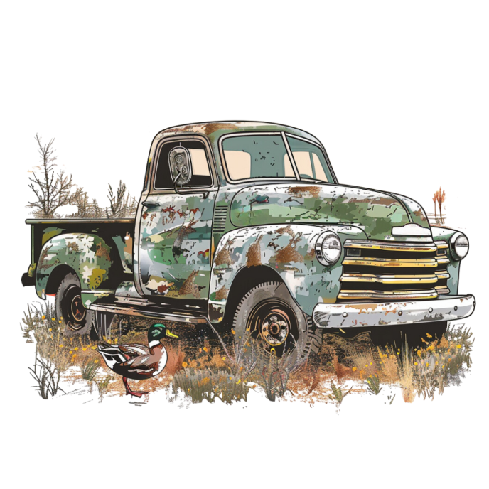 vintage camo Truck Direct To Film Print, DTF Print, Ready To Press Print For T-Shirts