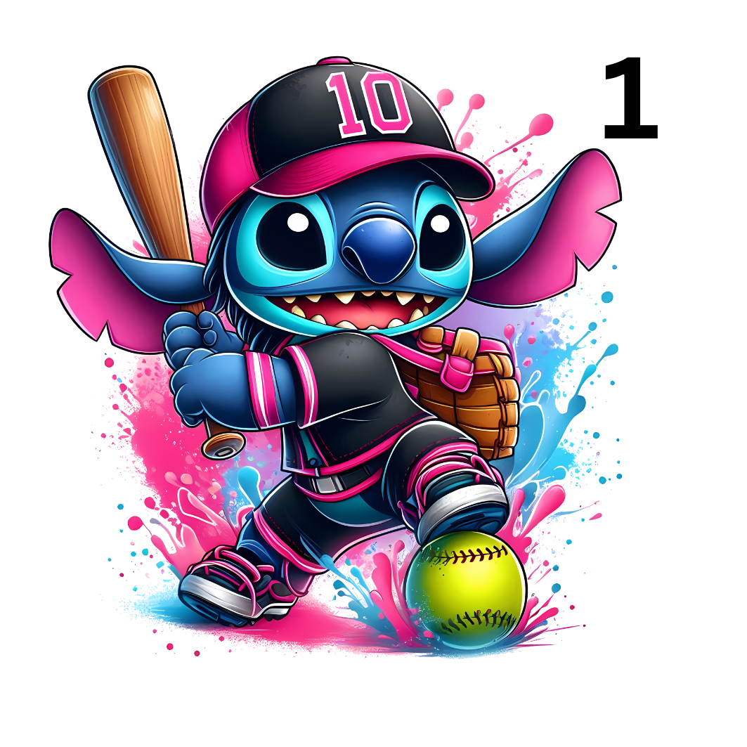 Stitch Softball Designs 5 Images To Choose From  Direct To Film Print, DTF Print, Ready To Press Print For T-Shirts