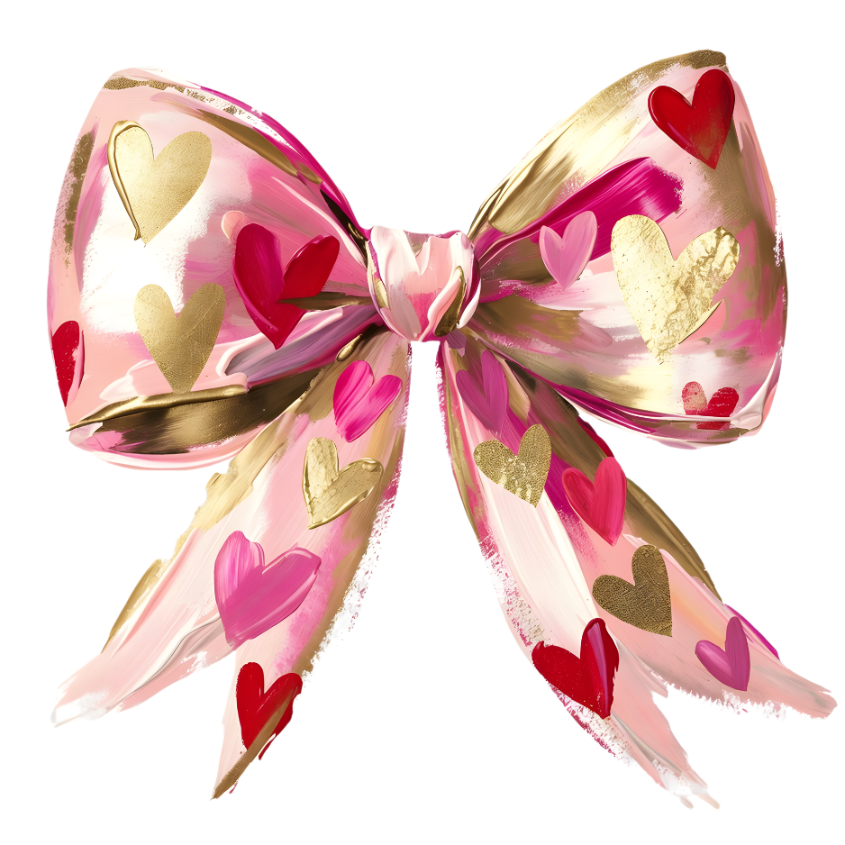 Valentines Bow With Hearts  Direct To Film Print, DTF Print, Ready To Press Print For T-Shirts