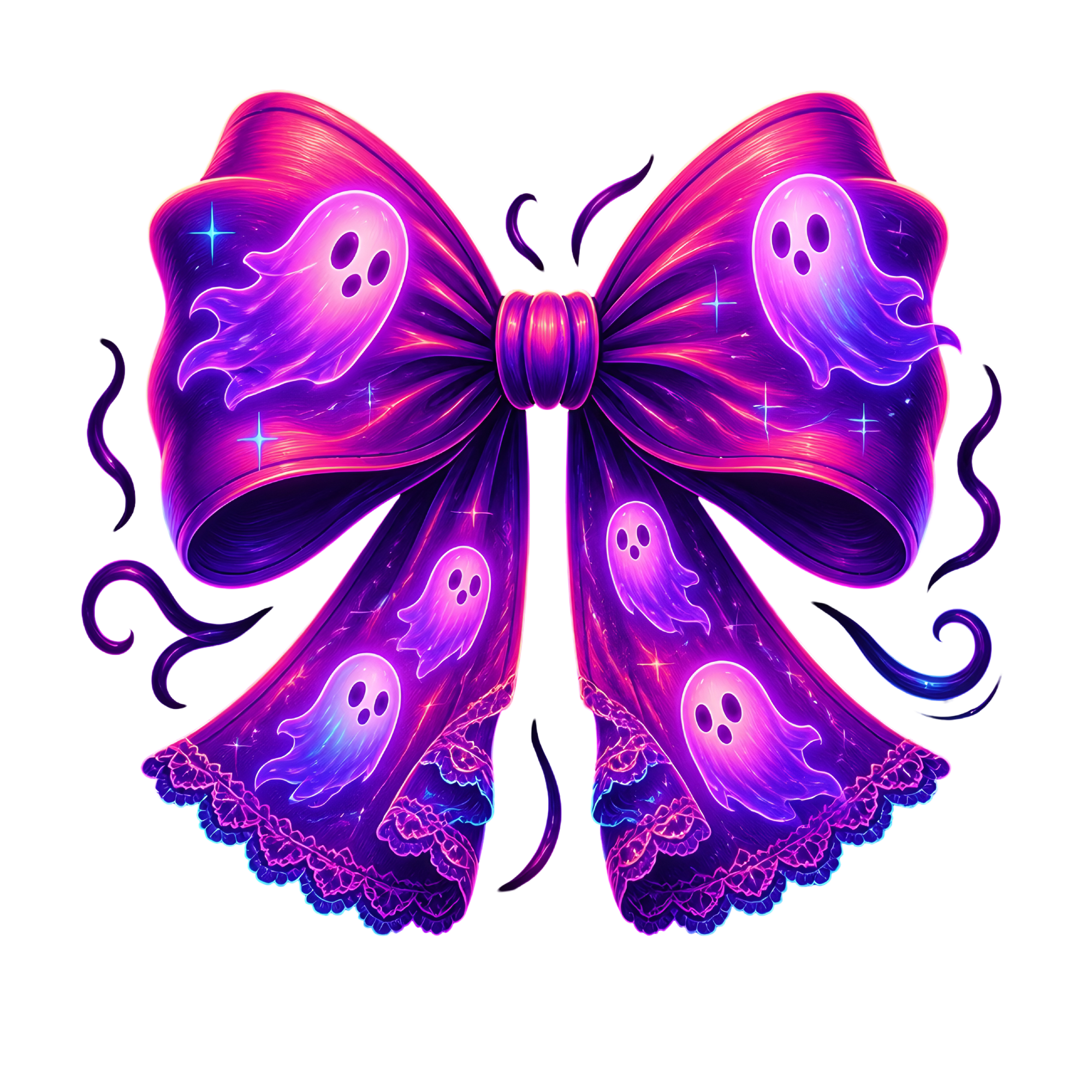 Halloween Neon look Ghost Bow  Direct to Film Print For T-Shirts