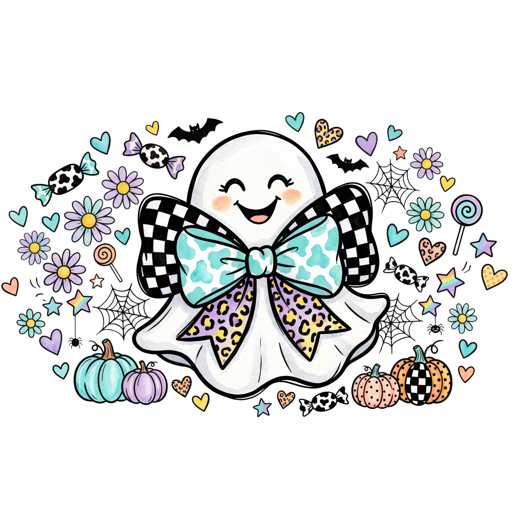 Cute Funny Halloween Ghost  Direct to Film Print For T-Shirts