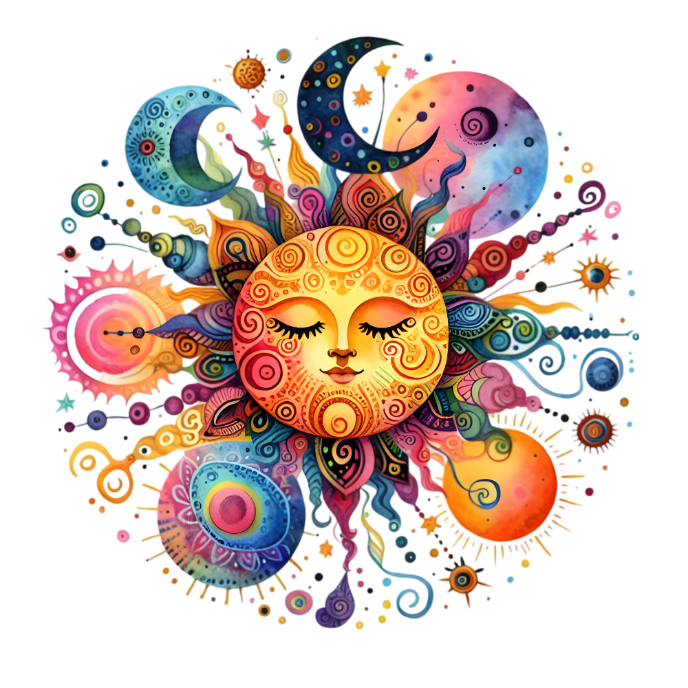 Sun and Moon Colorful Print Direct To Fim Print