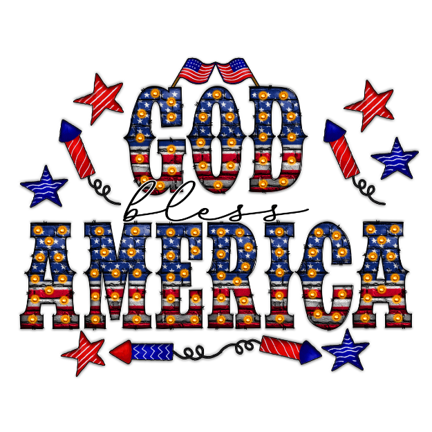 God Bless America Western Direct To Film Print, DTF Print, Ready To Press Print For T-Shirts