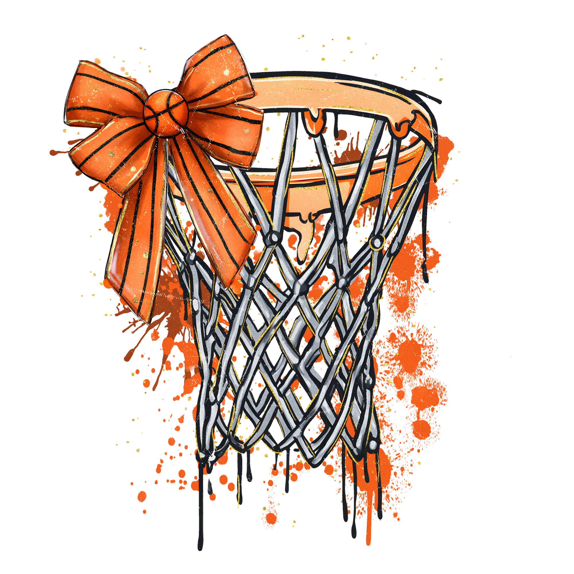 Dripping Basketball Net with Bow Design DTF Print