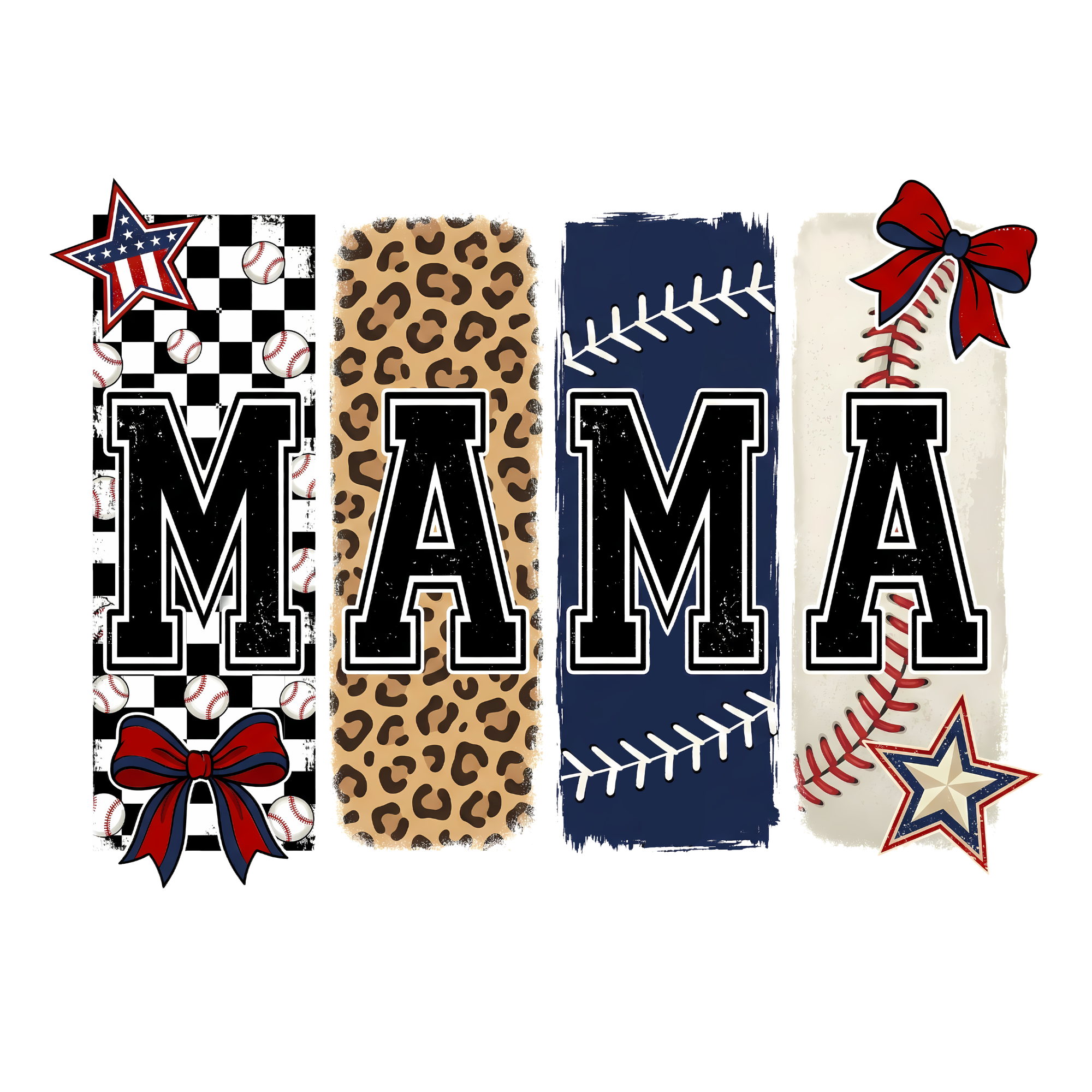 Mama Baseball With Check and Leopard Patterns DTF Print