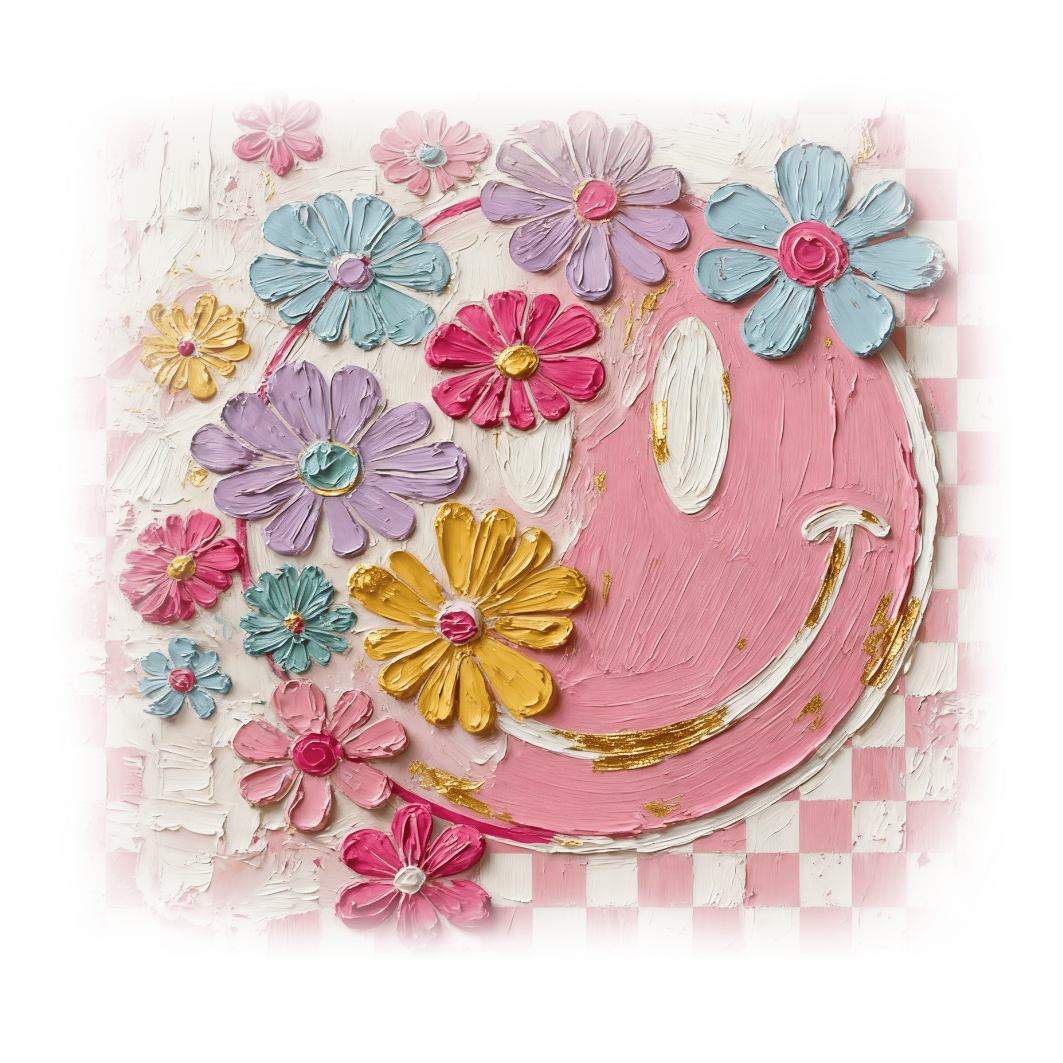 Painted Floral Smiley Face Direct To Film Print