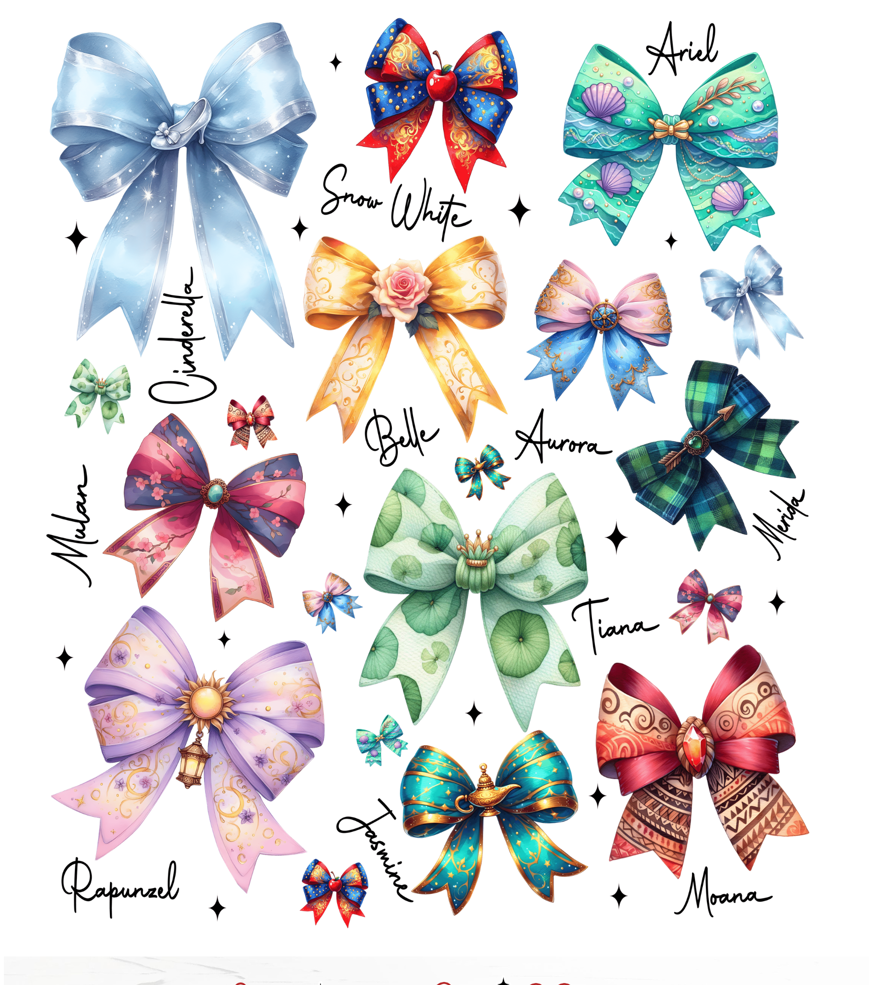 Bows Design With Princesses Collage DTF Print
