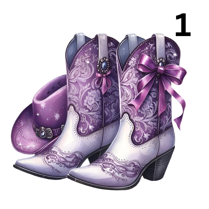 Decorated Boots and Hats Choose From 1-5 Direct To Film Print, DTF Print, Ready To Press Print For T-Shirts