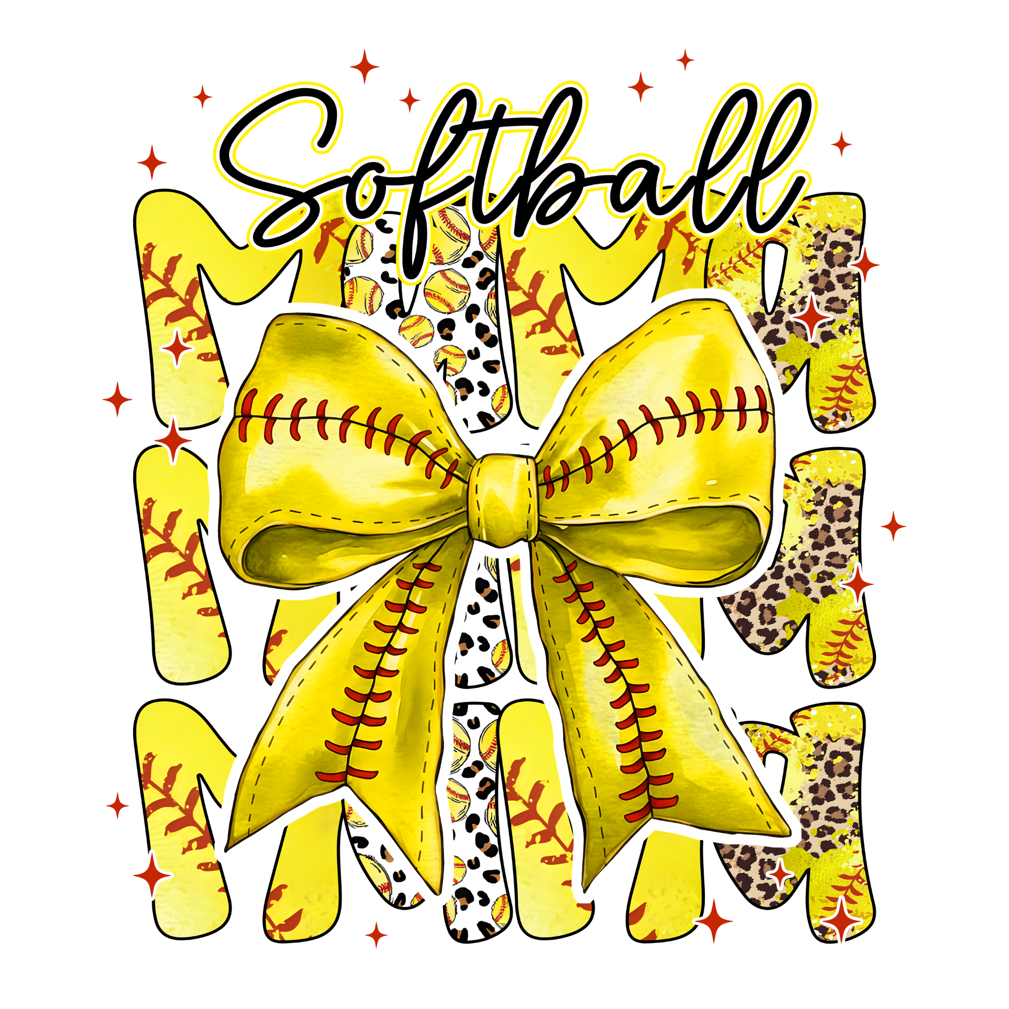 Softball Mama Stacked With Leopard and Bow DTF Print