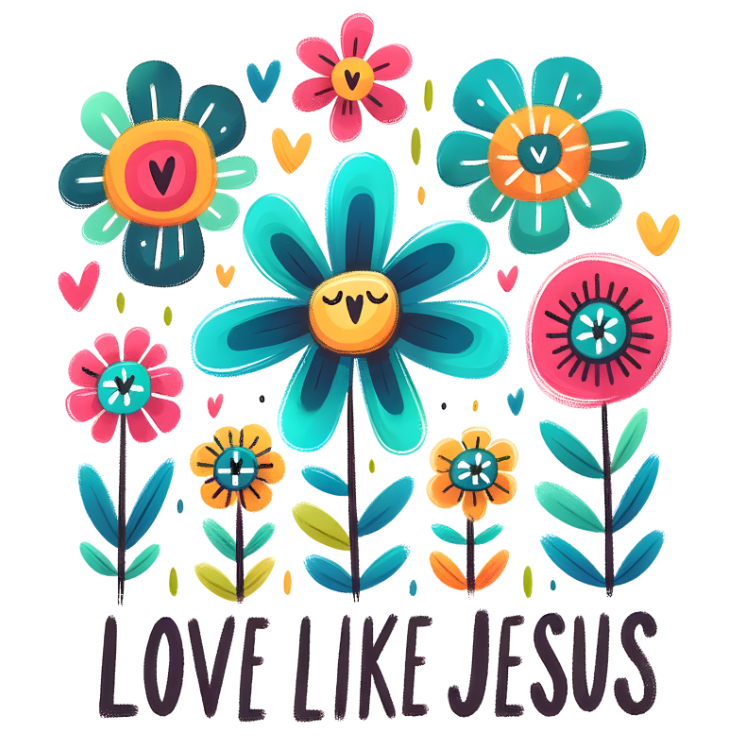 Love Like Jesus With Flowers Direct To Film Print, DTF Print, Ready To Press Print For T-Shirts