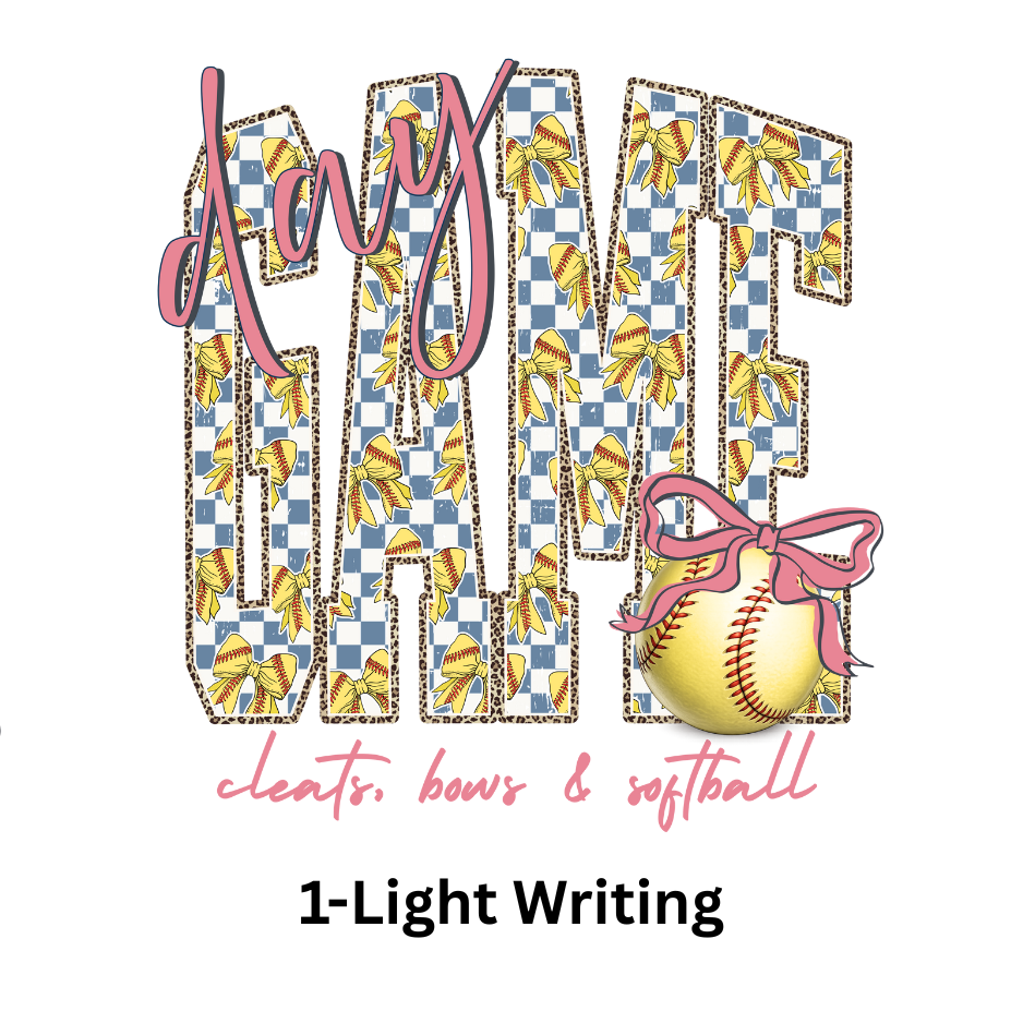 Softball Game Day Full Back with Pocket Choose Light or Dark Writing Direct To Film Print