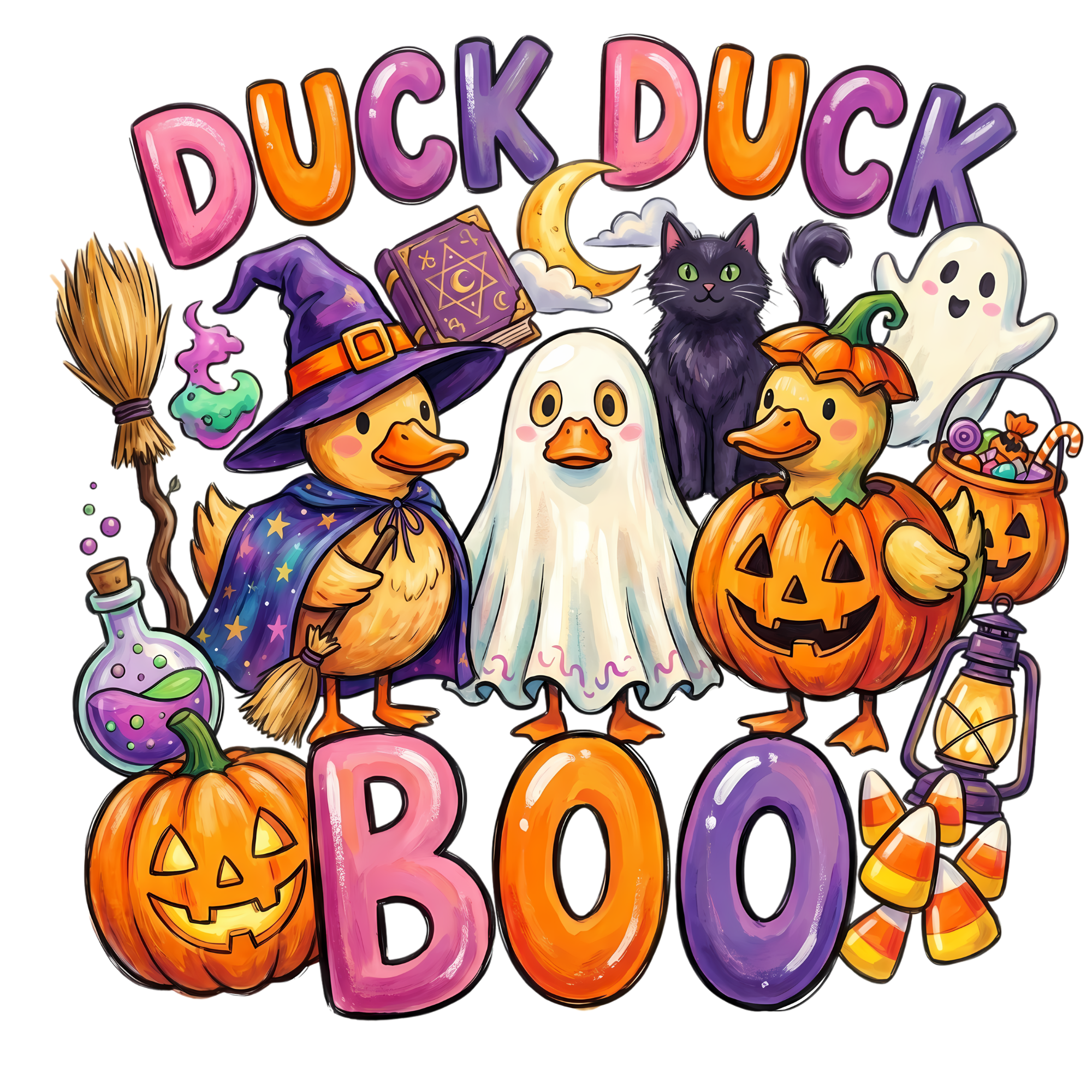 Duck Duck Boo Cute Halloween Direct to Film Print For T-Shirts