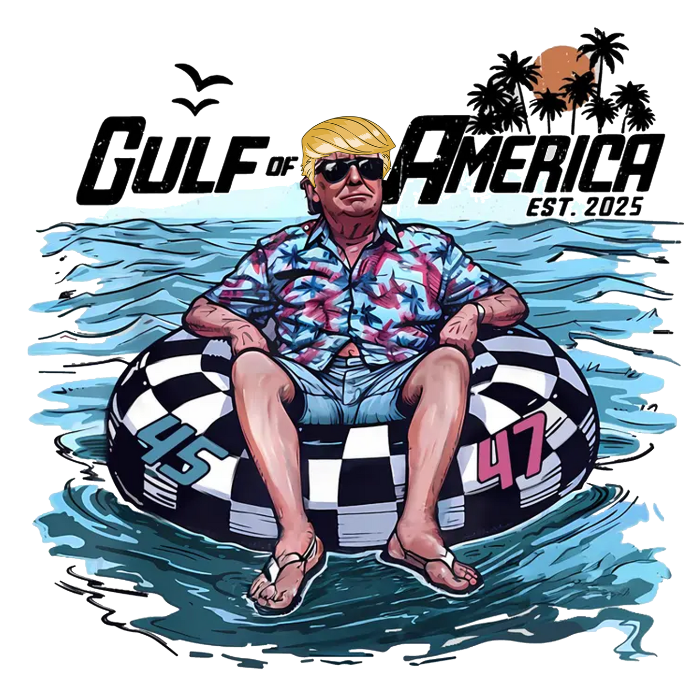 Gulf Of America Trump on Tub Choose Black or Teal Direct To Film Print, DTF Print, Ready To press Print For T-shirts