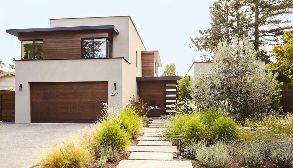 Menlo Park home with a stone paver entry way.