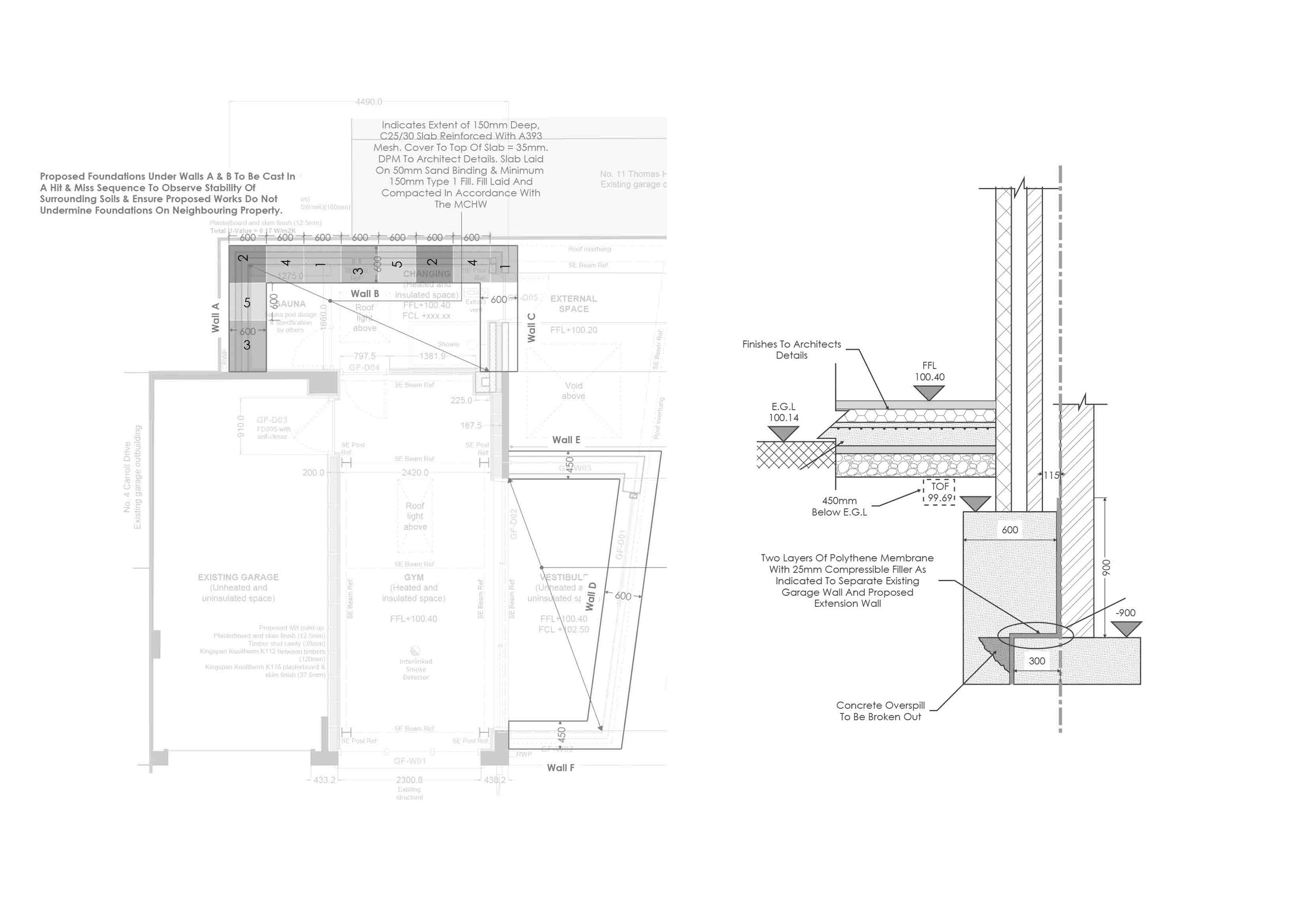 SWJ Consultants’ proposed foundation plan and proposed party wall foundation