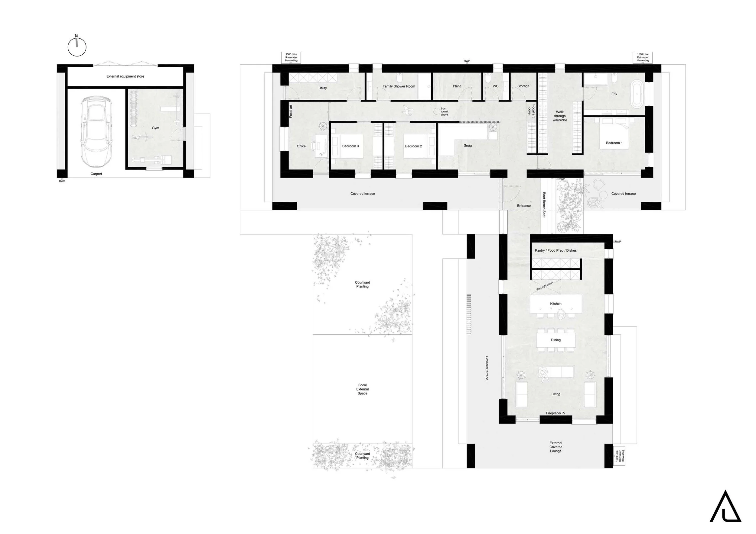 New self build passive house ground floor plan in Warwickshire by Unity Architects