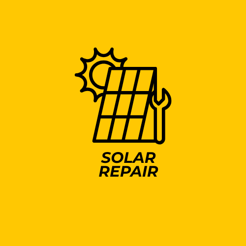 Sun shining on a solar panel with a wrench and the text 'Solar Repair'