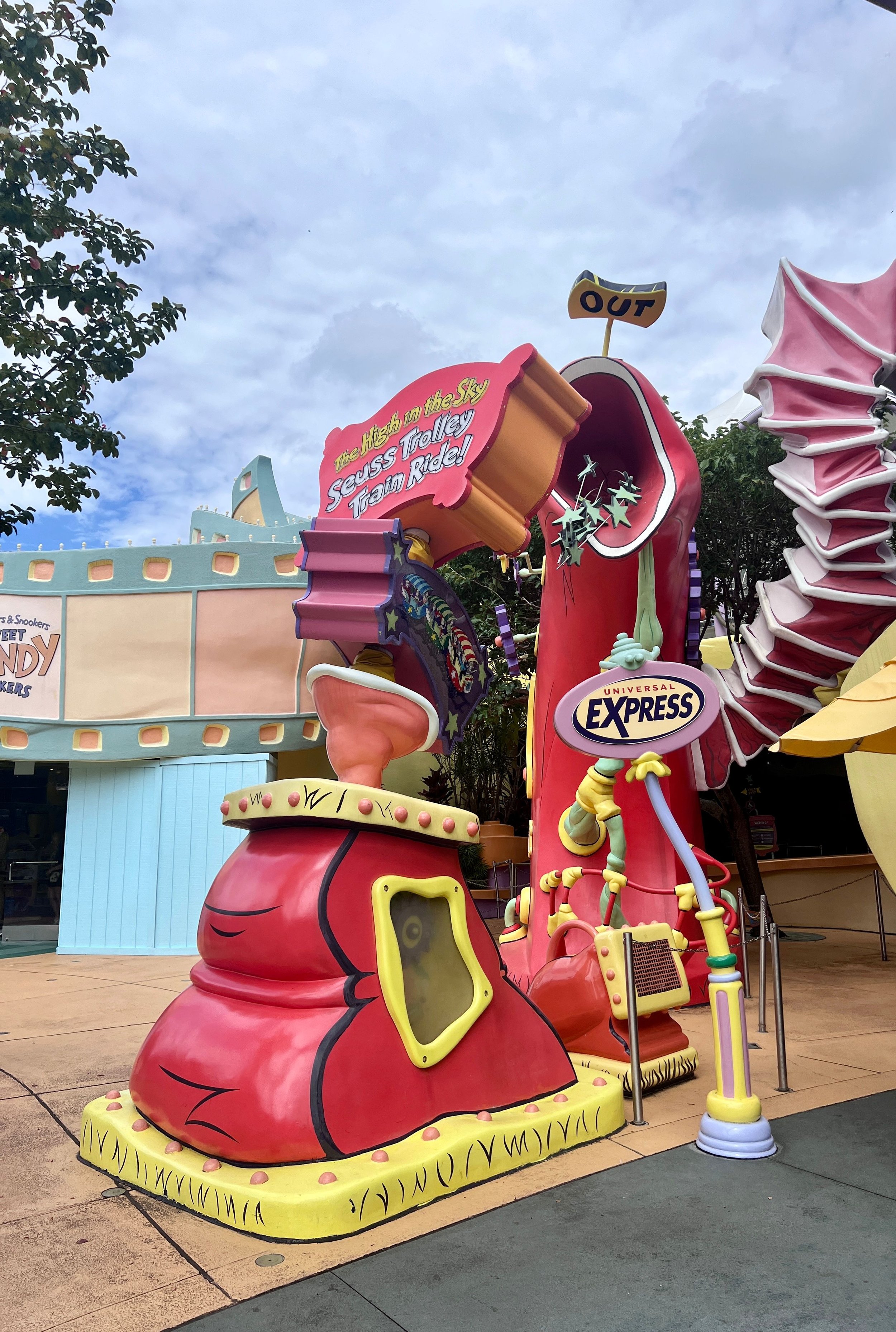  The High in the Sky Seuss Trolley Train Ride! attraction entrance.    Photo Credit:  TouringPlans  