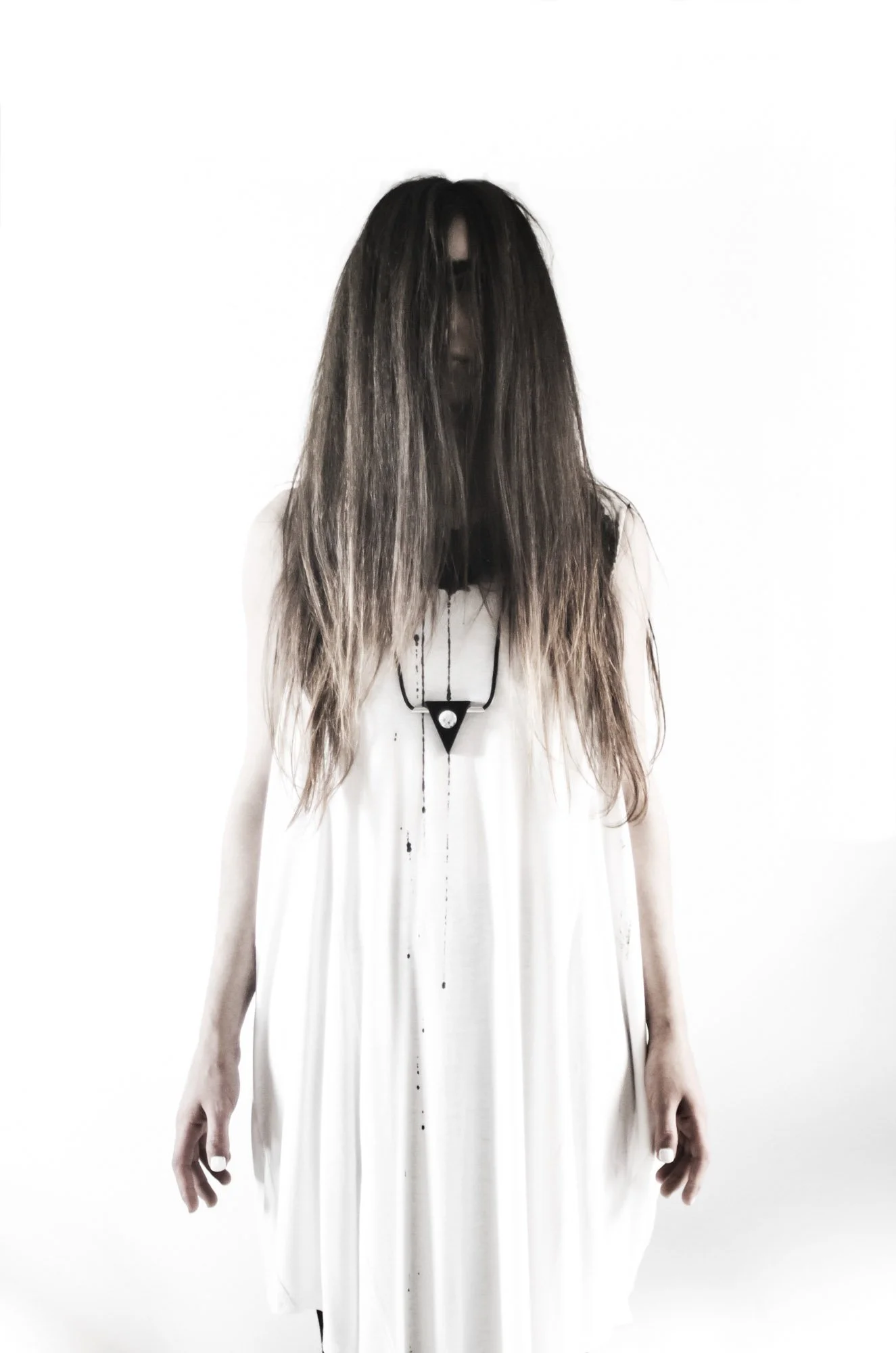 Opposites Necklace, "Full Moon", Black Corian, Moonstone, Stainless Steel, Nautical Cord, 2015