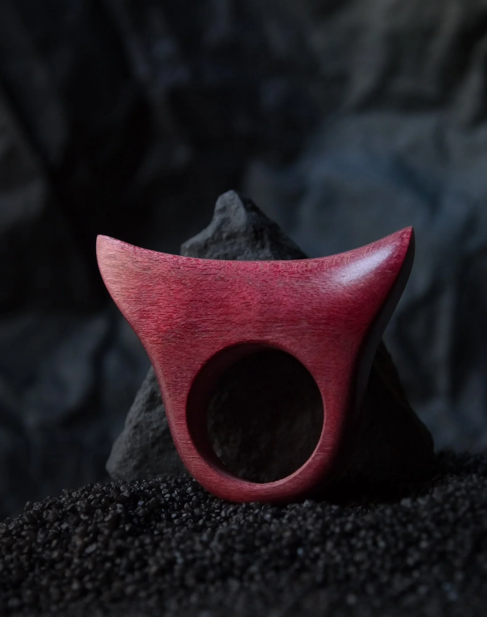 HORNS ring by ISAROS, red wood, twin horn form