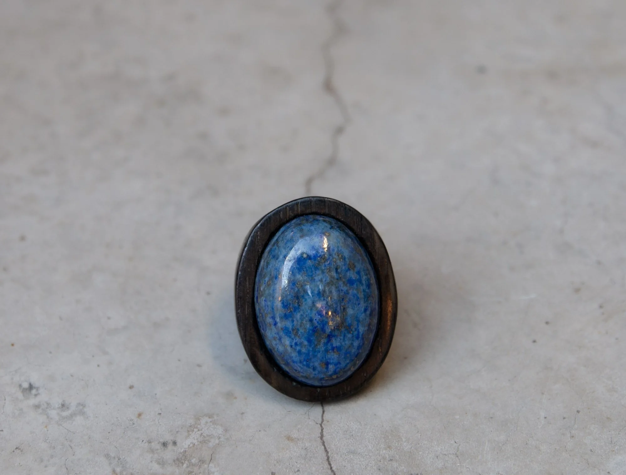 Portal Ring, Bog Oak, Lapis Lazuli Cabochon, 2023