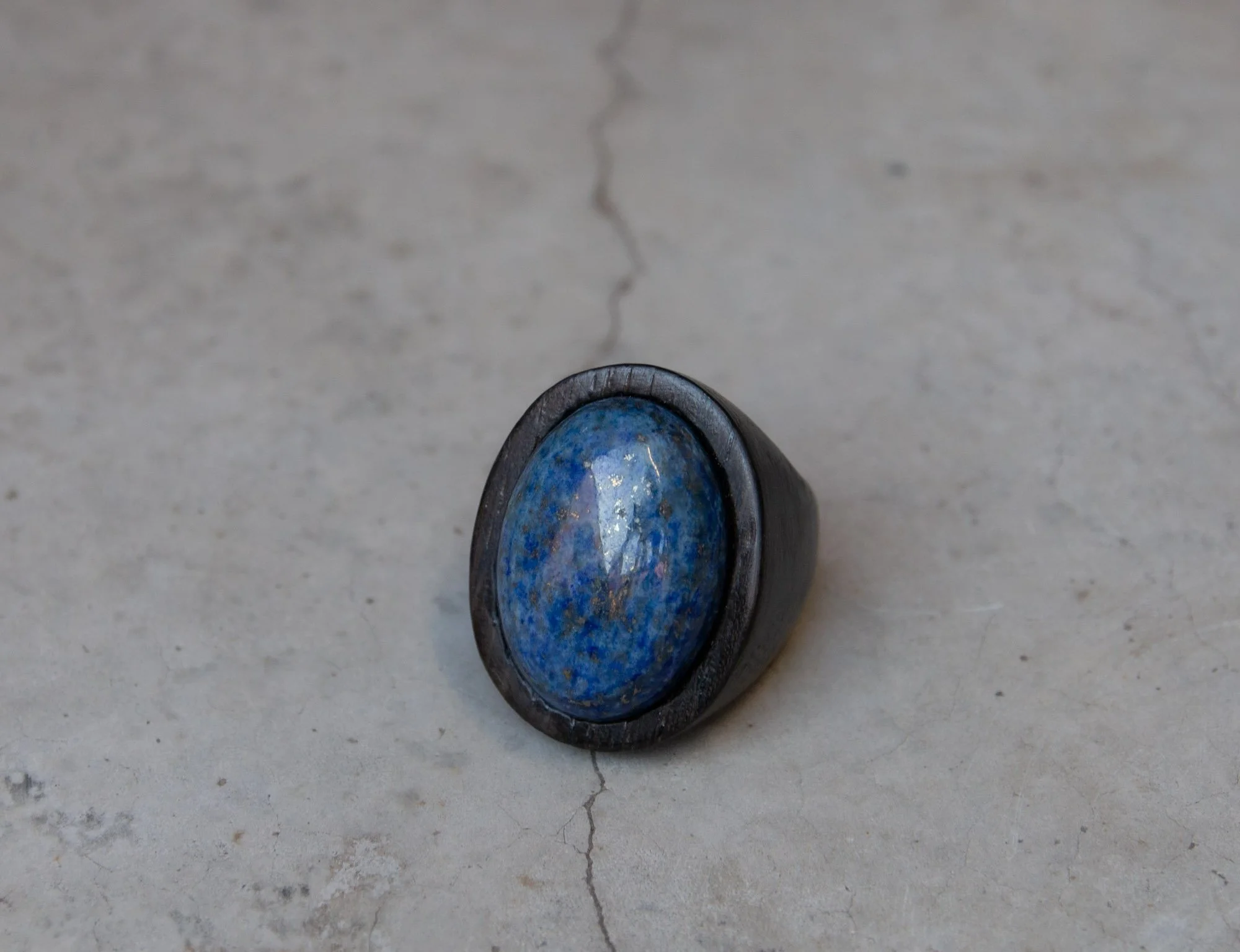 Portal Ring, Bog Oak, Lapis Lazuli Cabochon, 2023