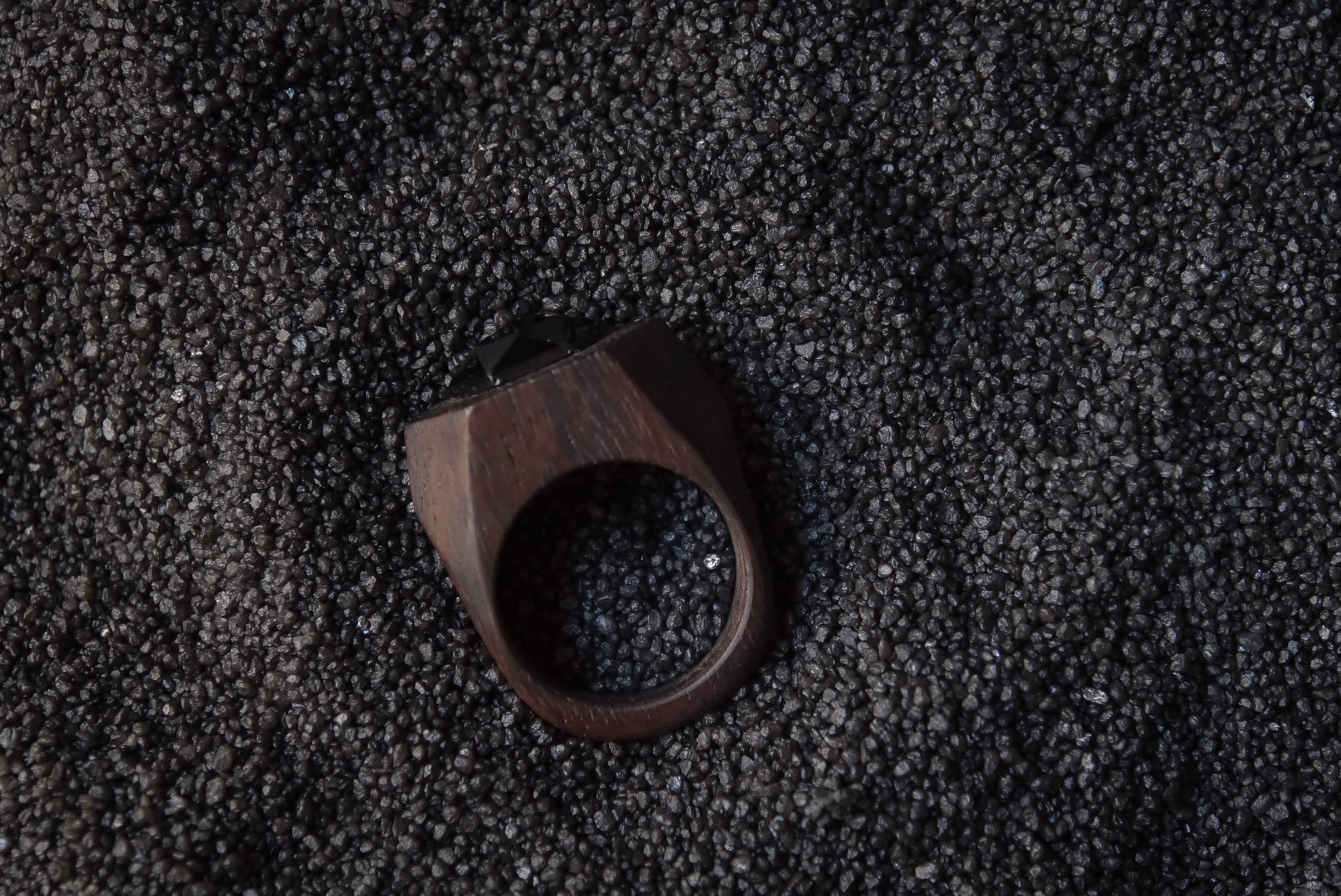 Temple Ring, Bog Oak, Faceted Jet Gemstone