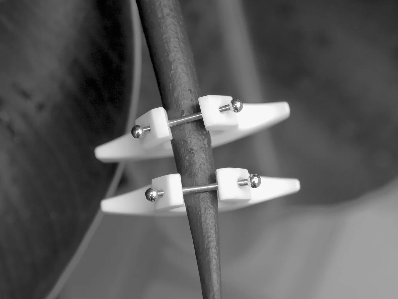 Blade Earrings, White Corian, Rose Gold Olated Surgical Steel, 2017