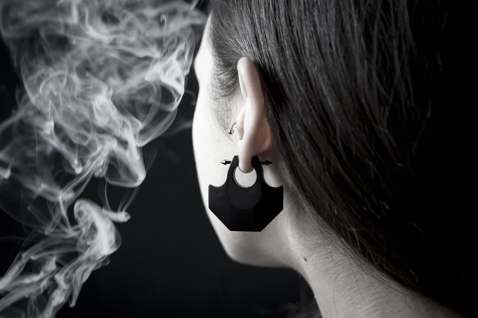 Blade Earrings, Black Corian, 2016