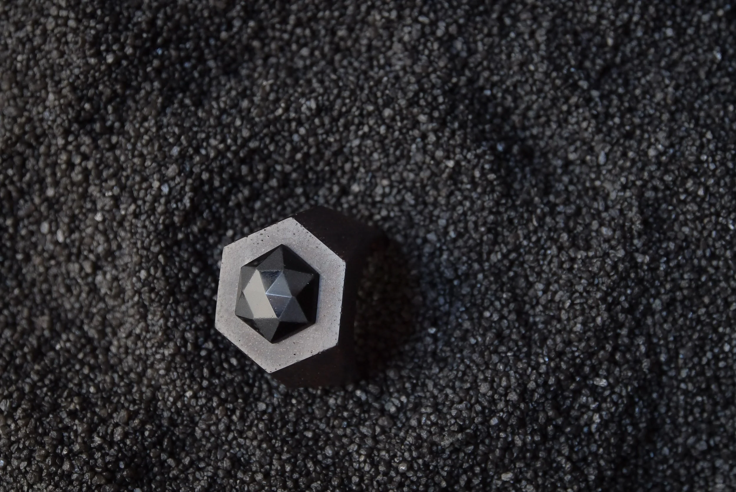 Temple Ring, Bog Oak, Faceted Jet Gemstone