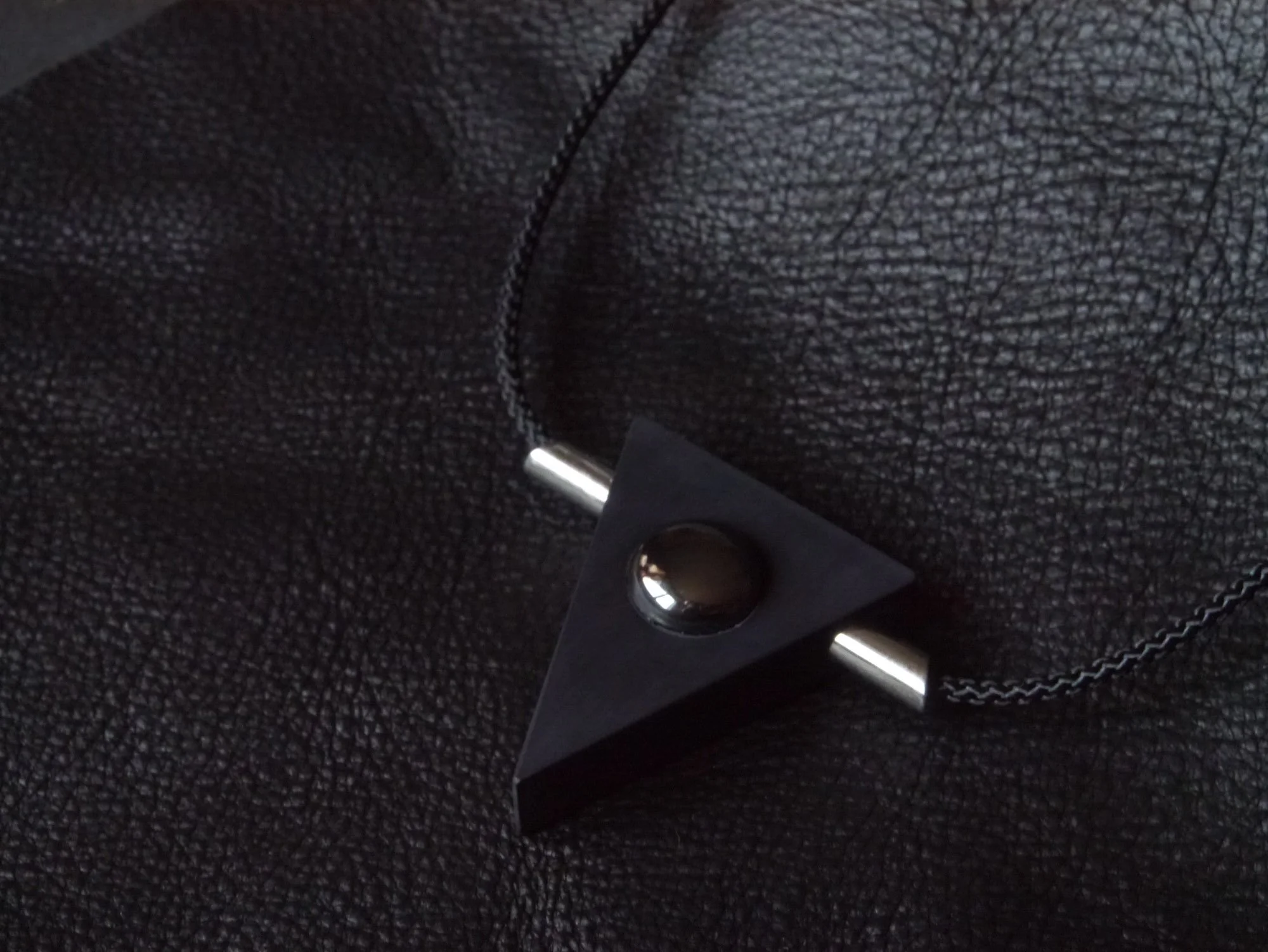 Opposites Necklace, "Total Eclipse", Black Corian, Hematite, 2015