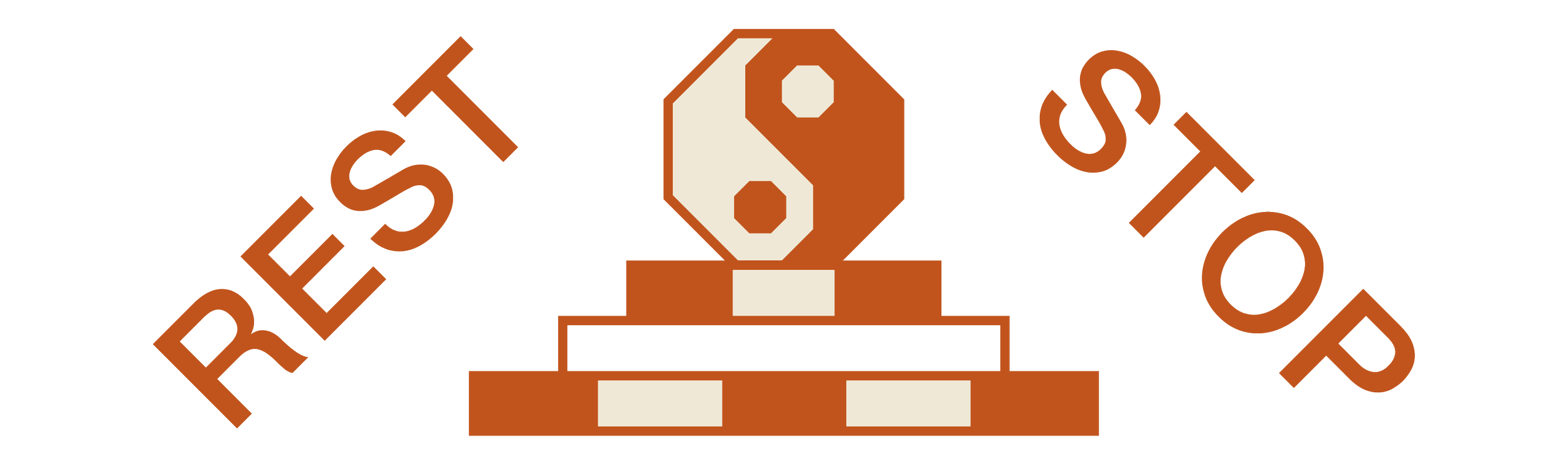 Logo with the words 'Reest Stop' curved around a bus stop sign.