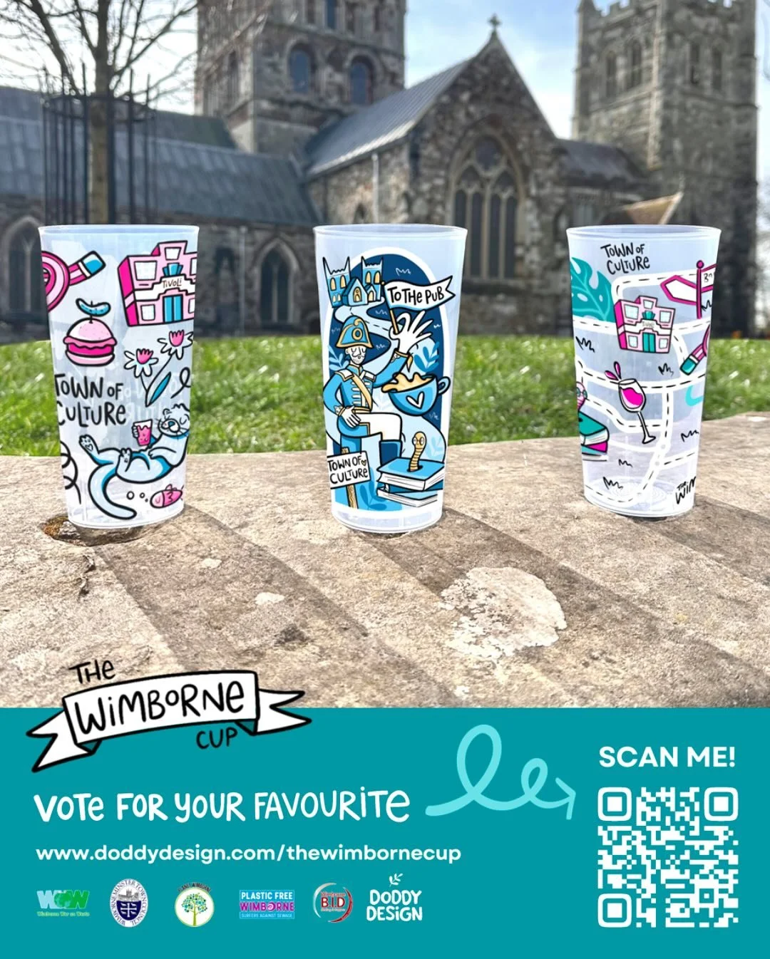 Attention Wimborne Folk Festival lovers! 🍺 This year Wimborne will be working with 13 pubs and 1 brewery to reduce waste with these reusable cups. 🌿 So unbelievably grateful to have the chance to design these cups for the beautiful town I live in! 