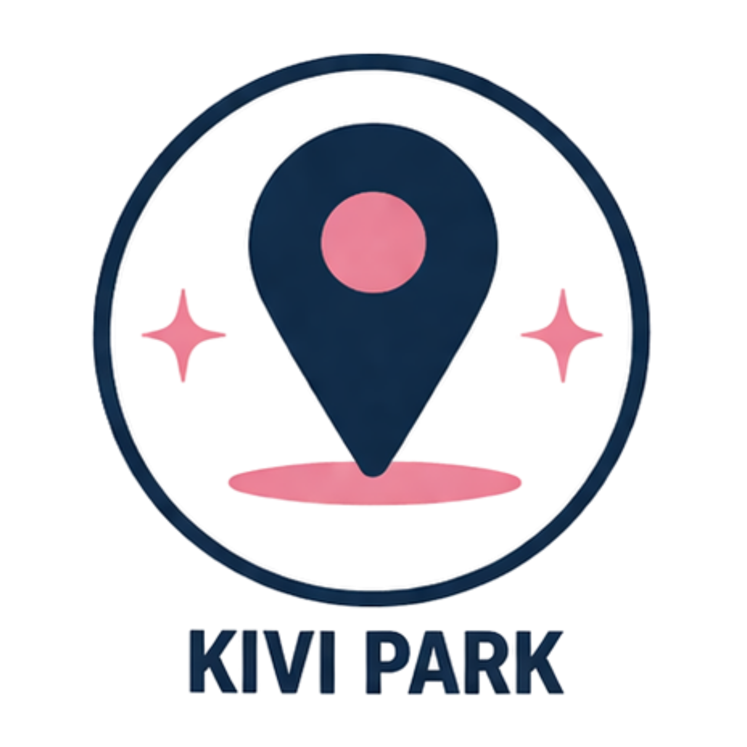 A logo for KIVI PARK featuring a map pin icon with a circle at the top, surrounded by a circular outline, with the words 'KIVI PARK' underneath.