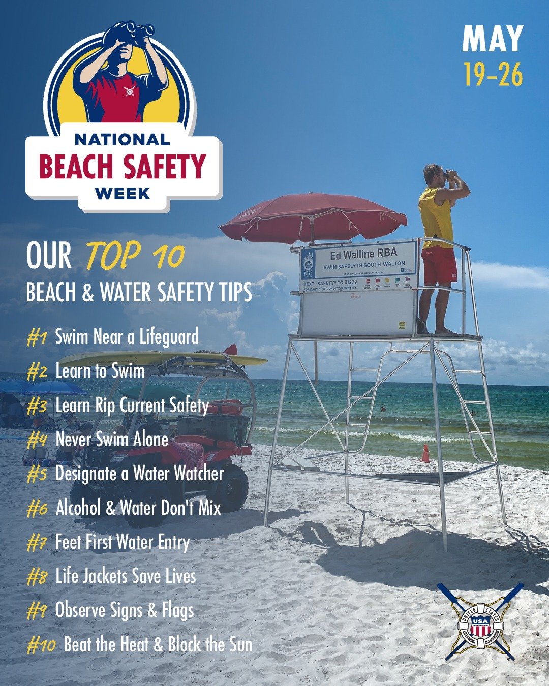 Today kicks off National Beach Safety Week 🏖🛟🌊 

In order to raise awareness of Beach Safety review these important tips from @uslifesaving ✅

#NationalBeachSafetyWeek #usla #lifeguardsforlife #lifeguard #lifeguards #lifeguarding #oceanrescue #oce