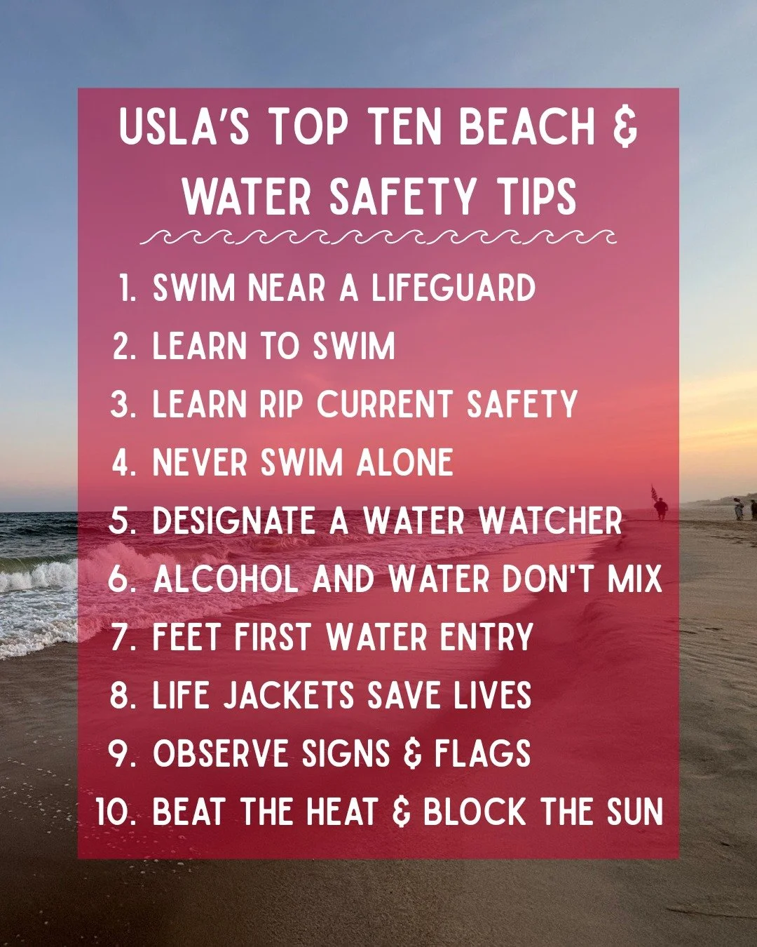 🌊 No matter the season, it&rsquo;s always a good time to refresh your beach and water safety knowledge! 🏖️ Check out USLA&rsquo;s top 10 safety tips and save this post as a reminder for your next beach day. 

#HamptonLifeguards #EastHamptonTownLife