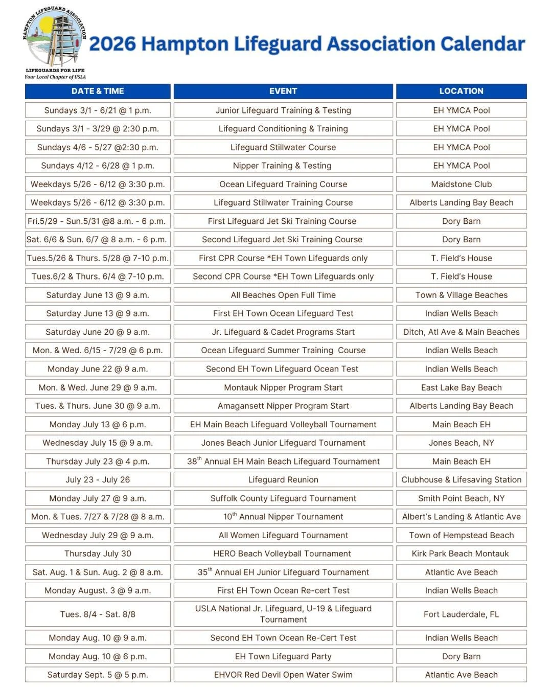 We're thrilled to share the Updated 2026 Hampton Lifeguard Association Calendar! 🛟🗓️ Save this post for future reference on the events we have in store this year.

𝑆𝑢𝑏𝑗𝑒𝑐𝑡 𝑡𝑜 𝑐ℎ𝑎𝑛𝑔𝑒