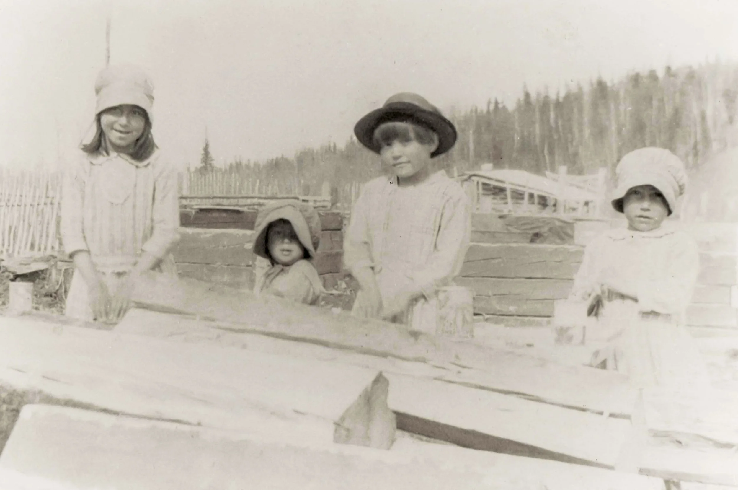Mary (middle) age four with friends