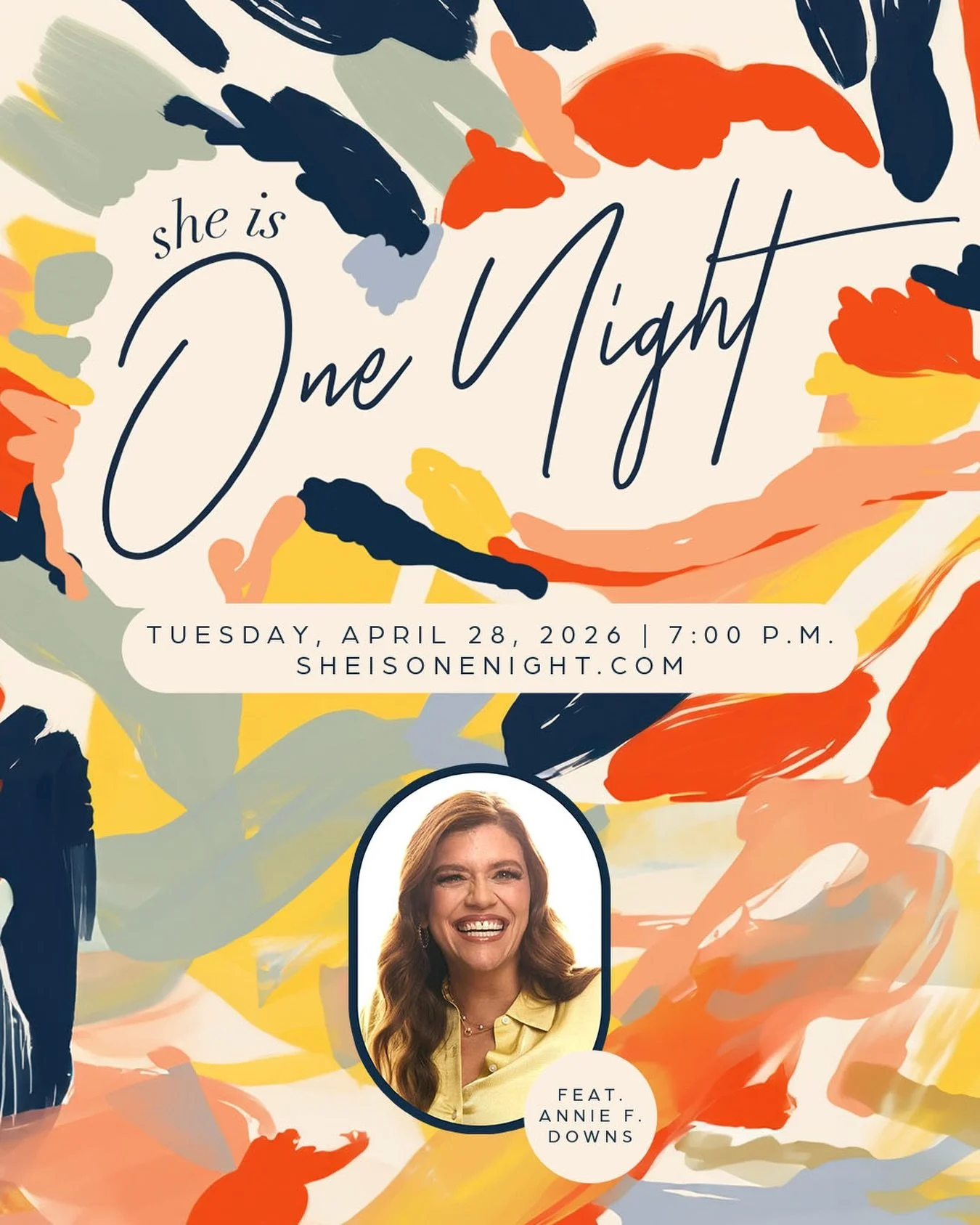 ✨ Save the date! ✨

She Is One Night | April 28
Summit Indiana Campus

Worship. Teaching. Friendship. Jesus. 🤍
Featuring Annie F. Downs

🎟️ $35 Adults | $25 Students

Women &amp; girls (12+)&mdash;this is a night you won&rsquo;t forget.
👉 Grab you