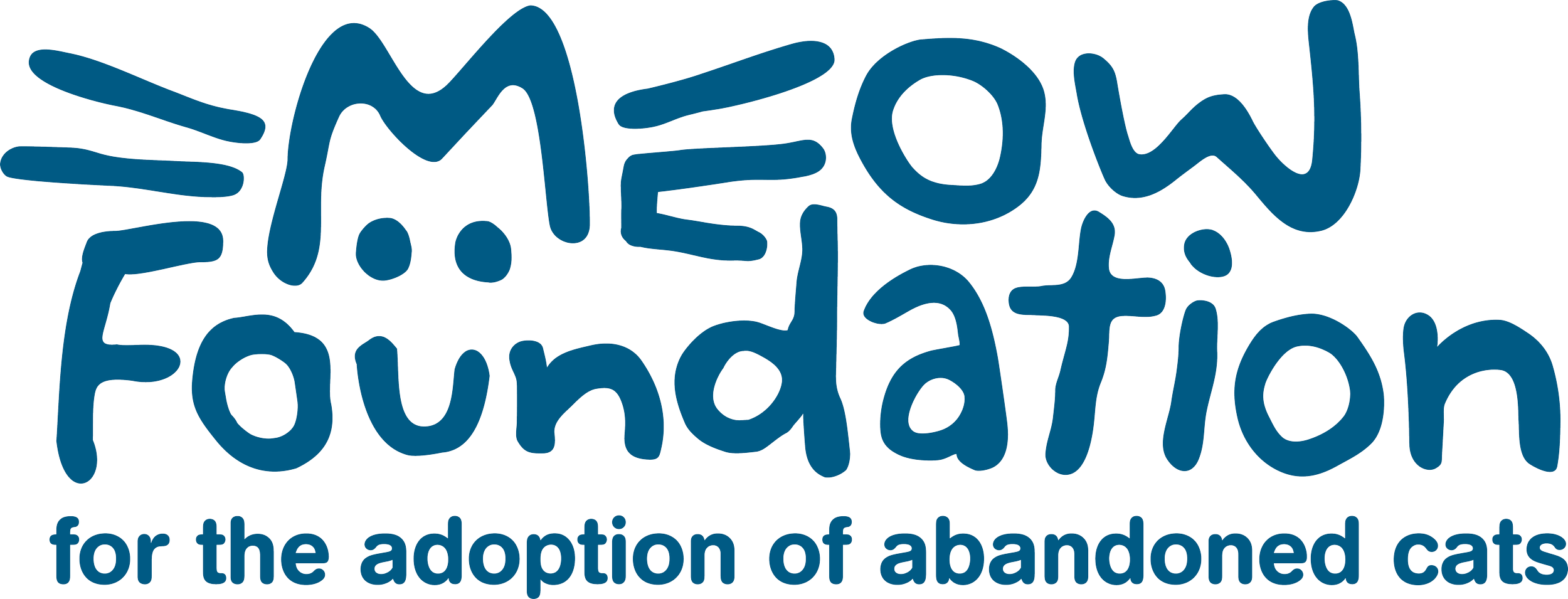 Logo for a charity organization named Meow Foundation, promoting adoption of abandoned cats.