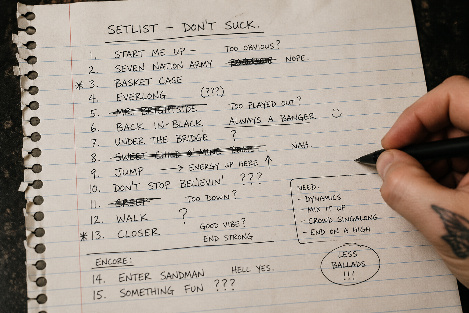 Tips for creating a setlist that doesn’t suck