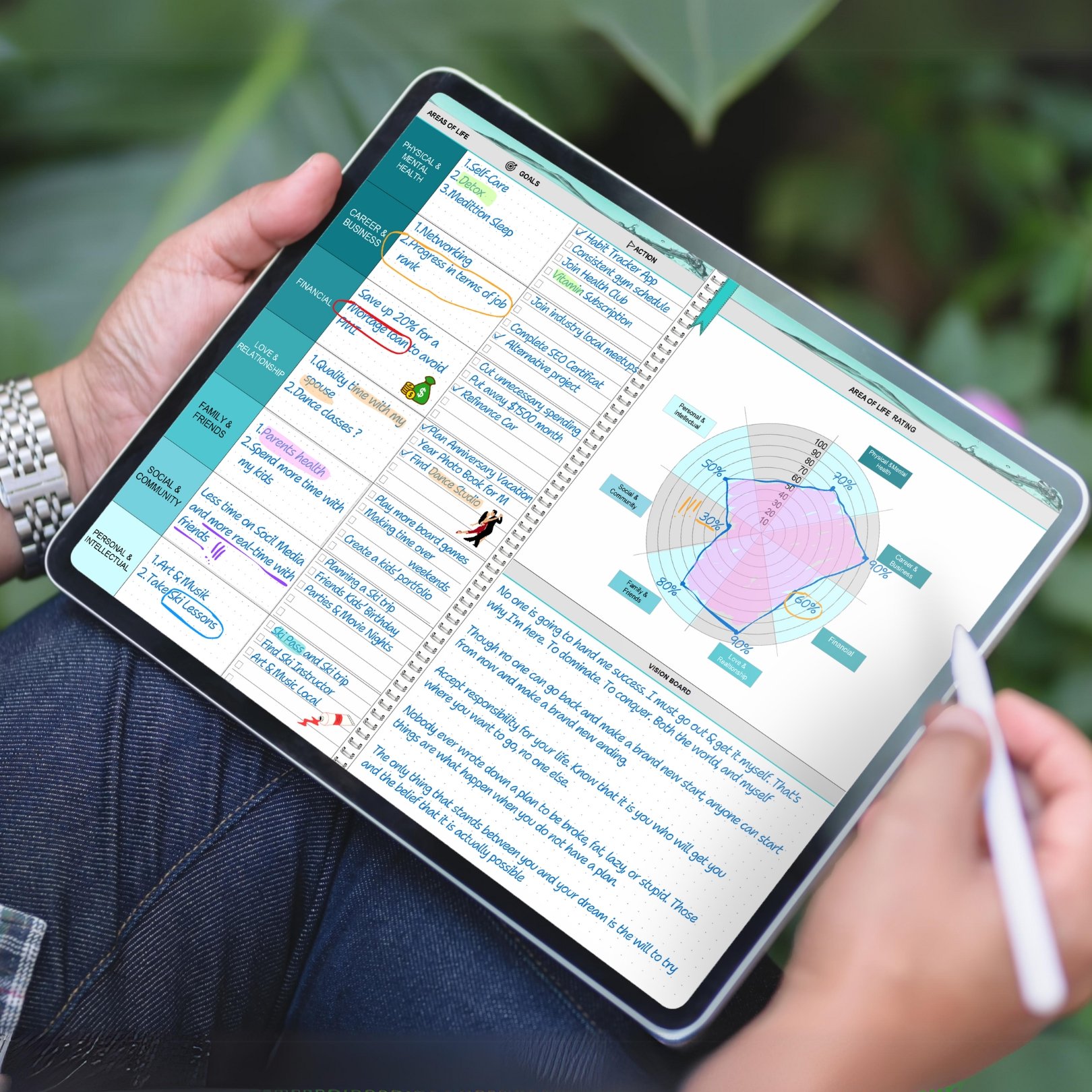 27_100-13-IG_Annual 2025 H Original Precision Goals Section Areas of Life & Rating handwritten Samsung Tablet Galaxy Tab S8, Pen In use (2).jpg