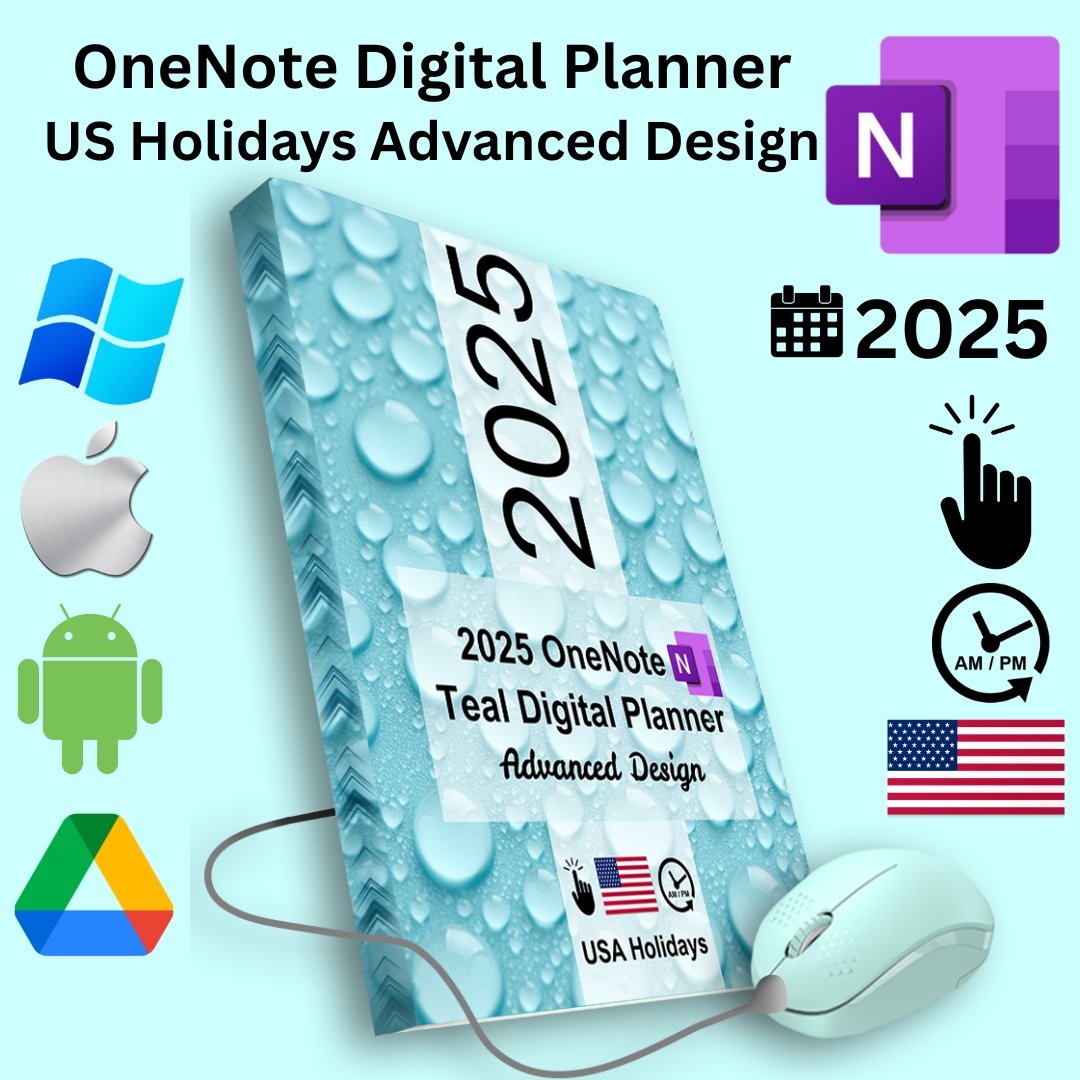2025 OneNote Digital Planner with USA Holidays Advanced Design with Hyperlinks