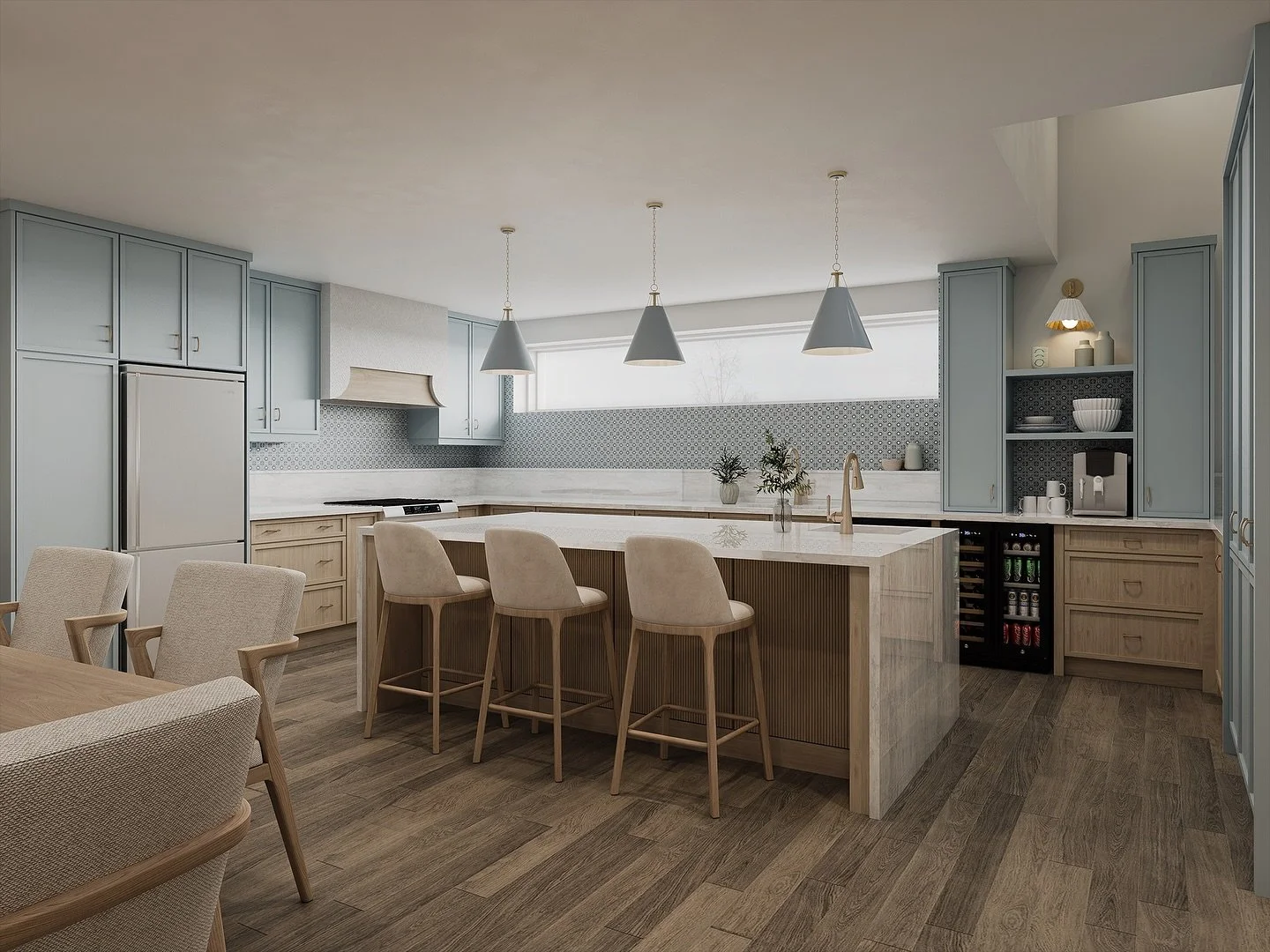 Soft blues, warm wood, and a kitchen that actually works hard and looks beautiful doing it 🤍

This space was designed to feel light, welcoming, and effortless&mdash;from the airy cabinetry to the statement island made for gathering, coffee chats, an
