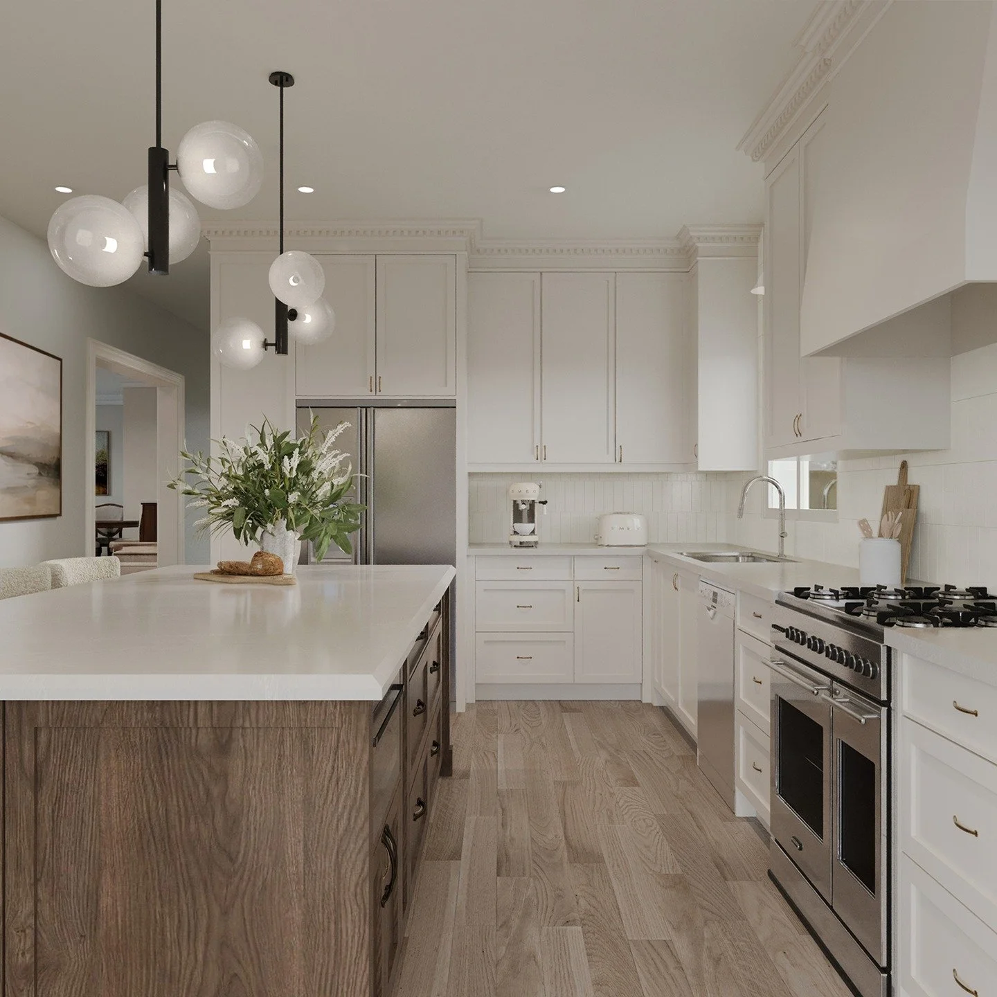 It&rsquo;s the details that quietly elevate a space 🤍 

This kitchen design for a main floor renovation leans into timeless layering&mdash;full-height cabinetry finished with tailored crown moulding, paired with a rich custom stained oak island to g