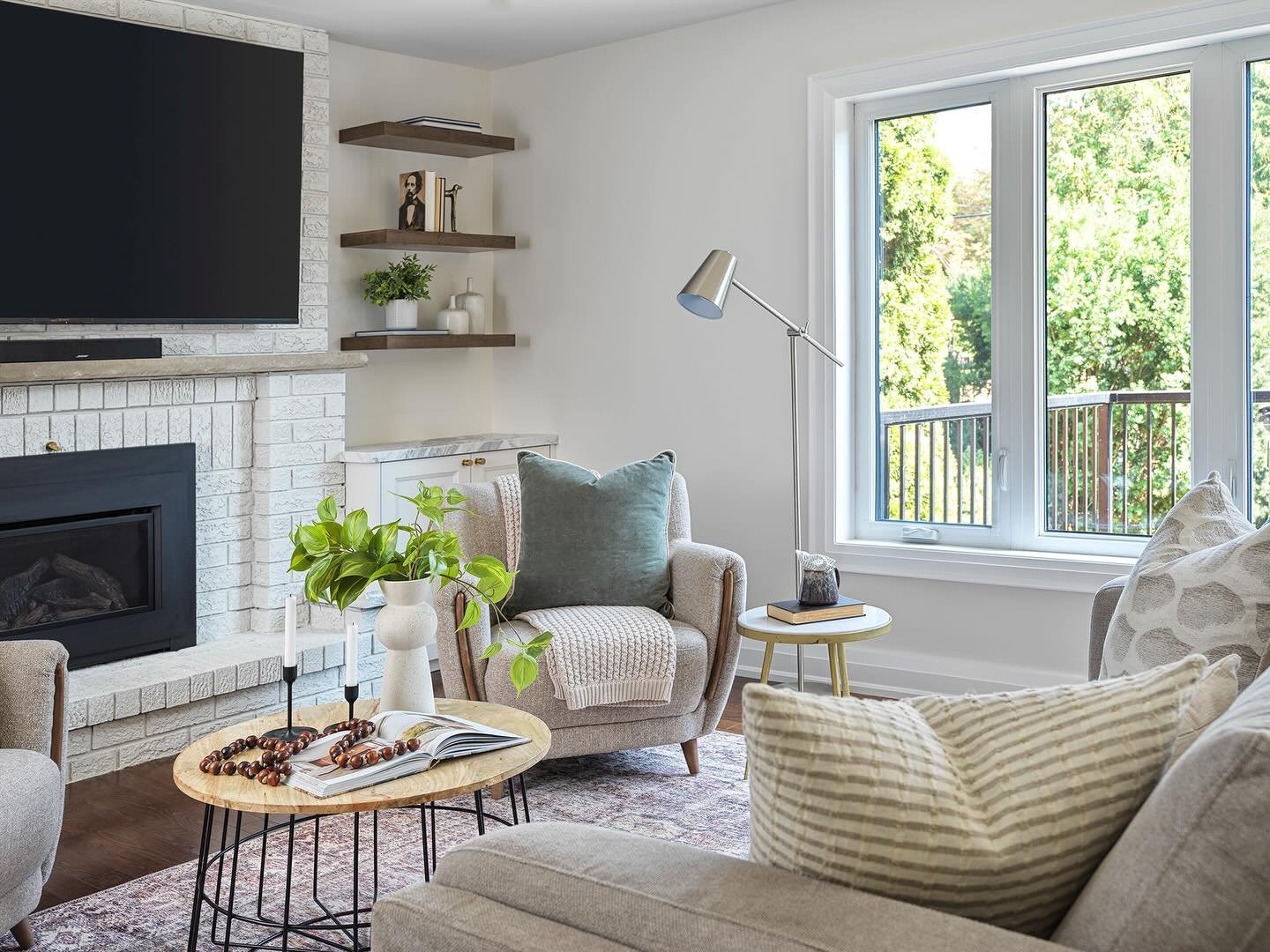 A living room should feel collected, comfortable, and lived in 🤍
From the soft layered textures to the warm wood tones and cozy fireplace moments, this space was designed to feel calm, inviting, and effortlessly functional for everyday living.

We l