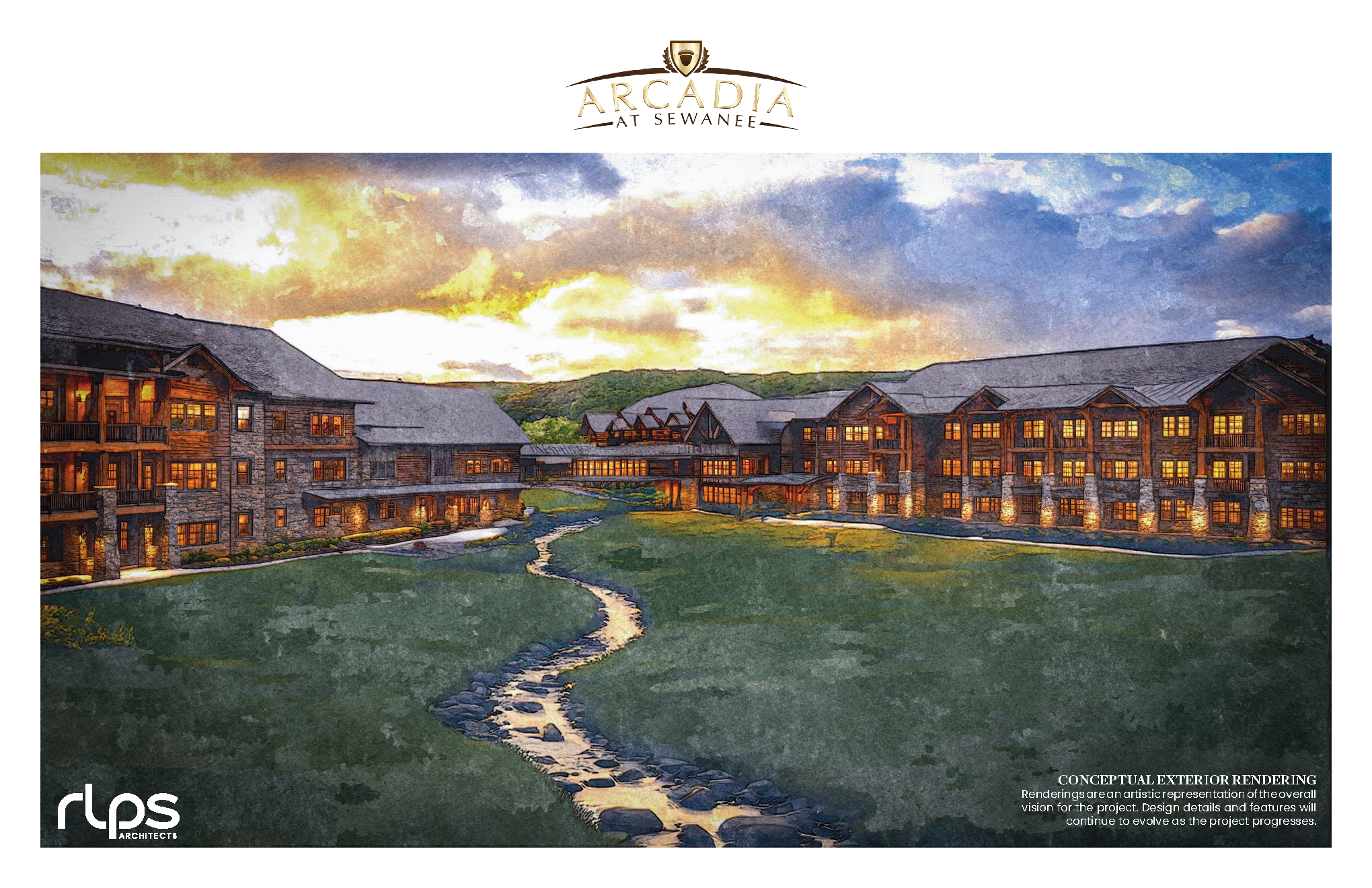 A Conceptual Exterior Rendering of Arcadia at Sewanee by RLPS Architects