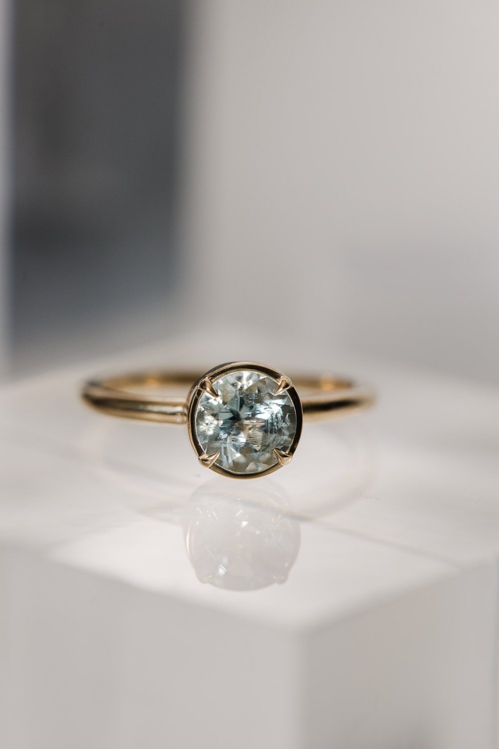 Alexandria and Company "The One Collection" yellow gold aquamarine stacking ring